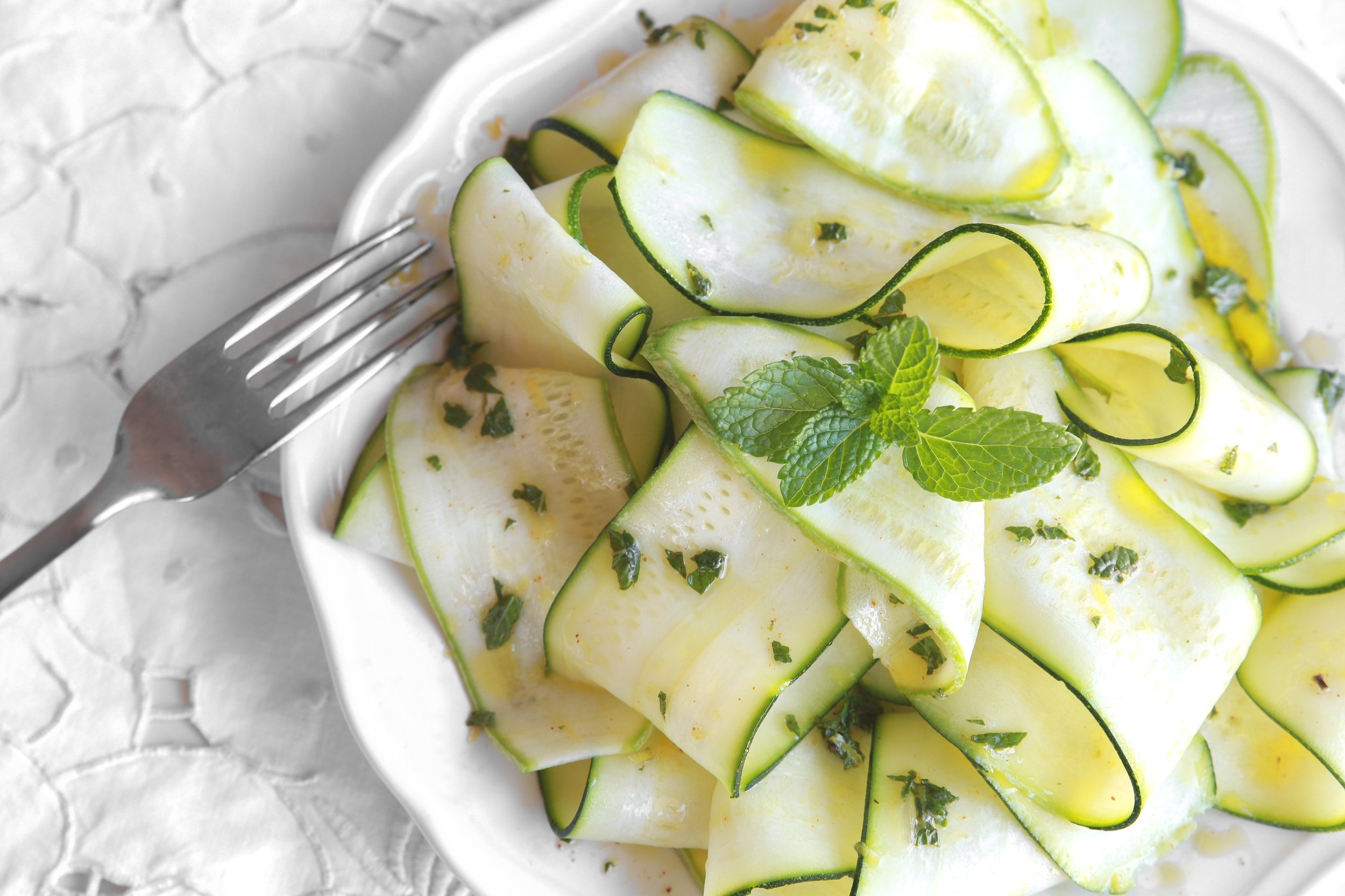 Zucchini courgette salad with mint lemon dressing