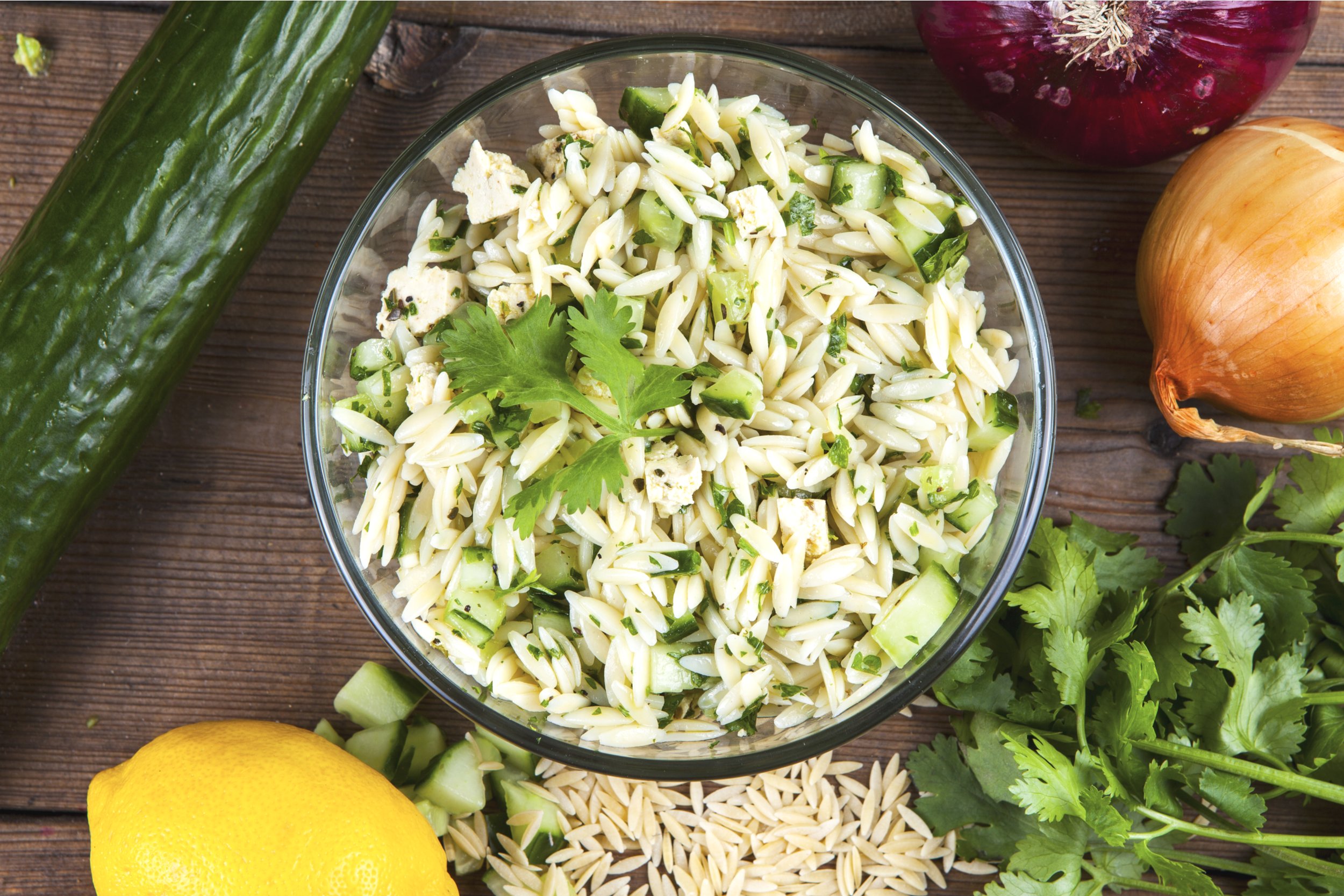 Refreshing summer orzo salad with lemon