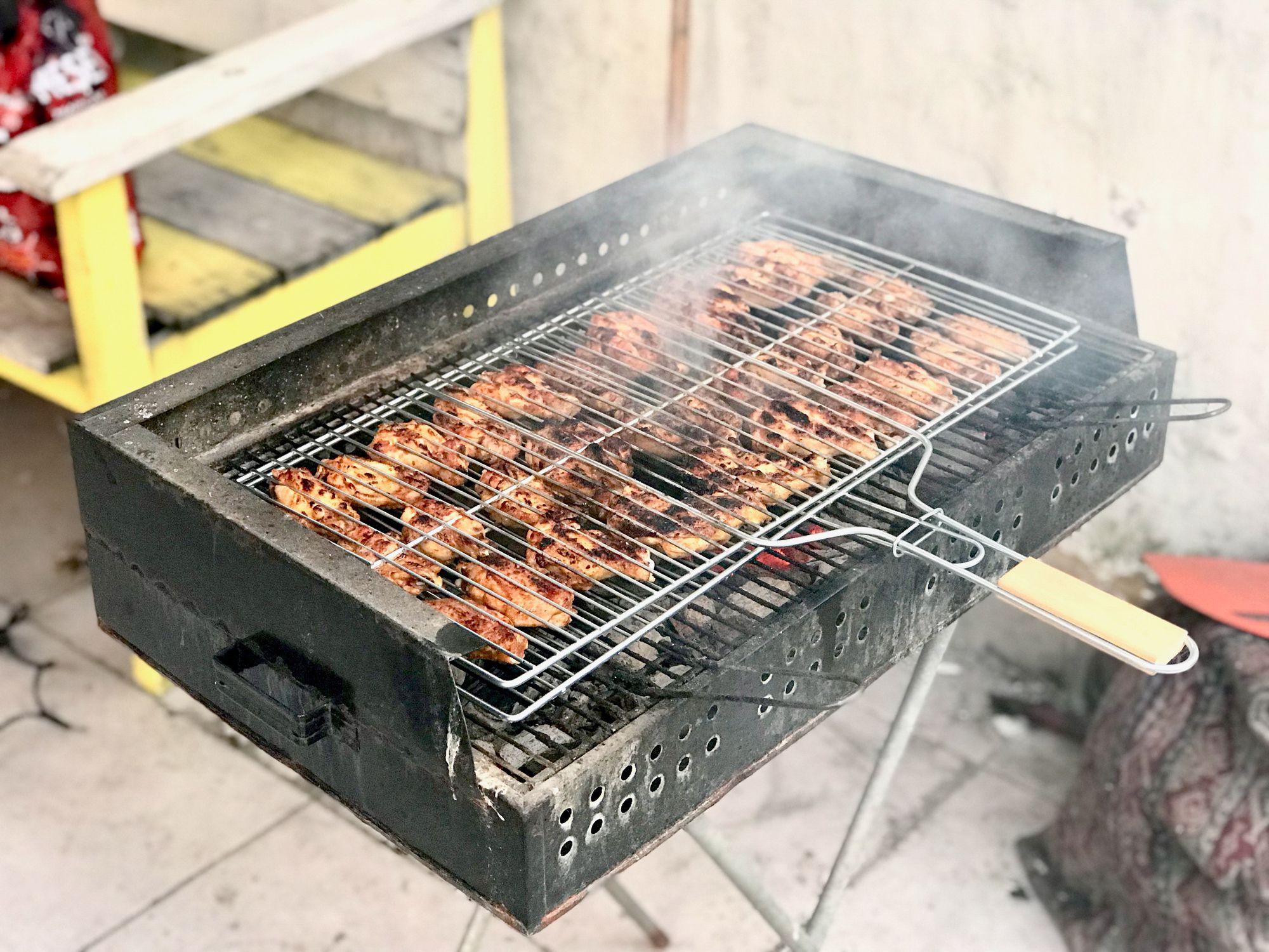 Chicken Wings are Frying in Barbecue / Turkish Style Mangal. Fast Food.