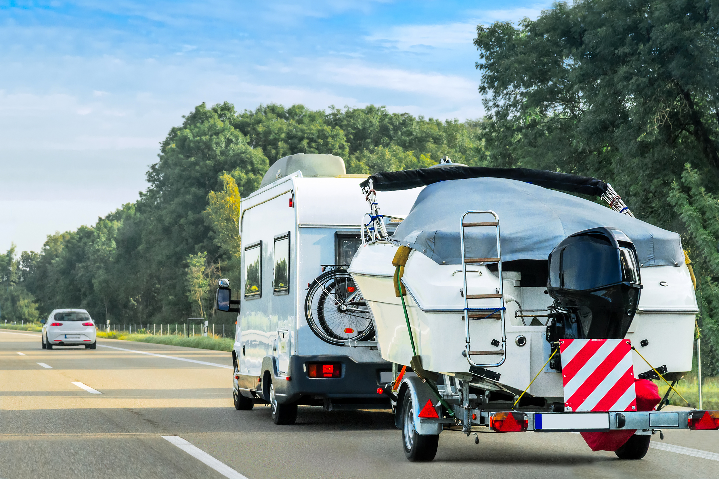 RV towing a boat