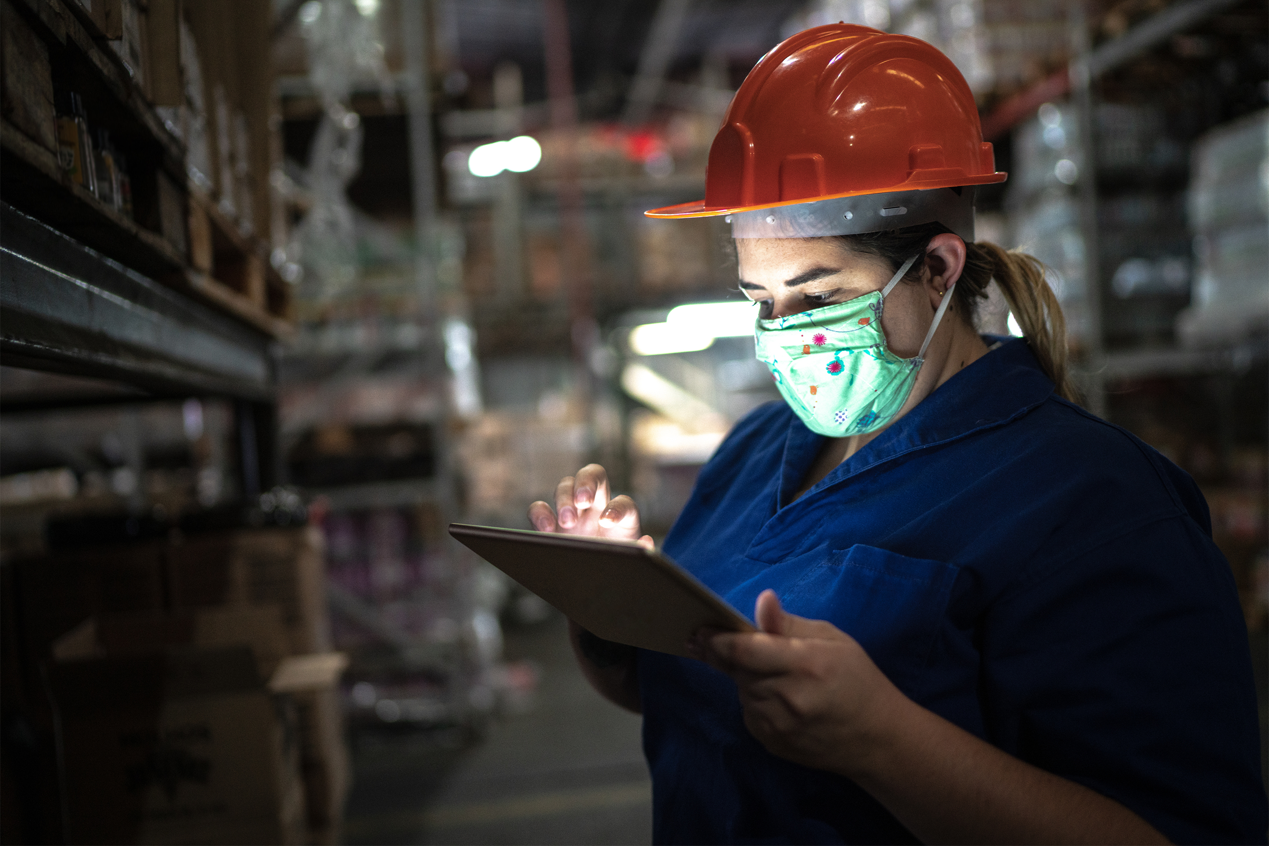 Warehouse worker taking inventory