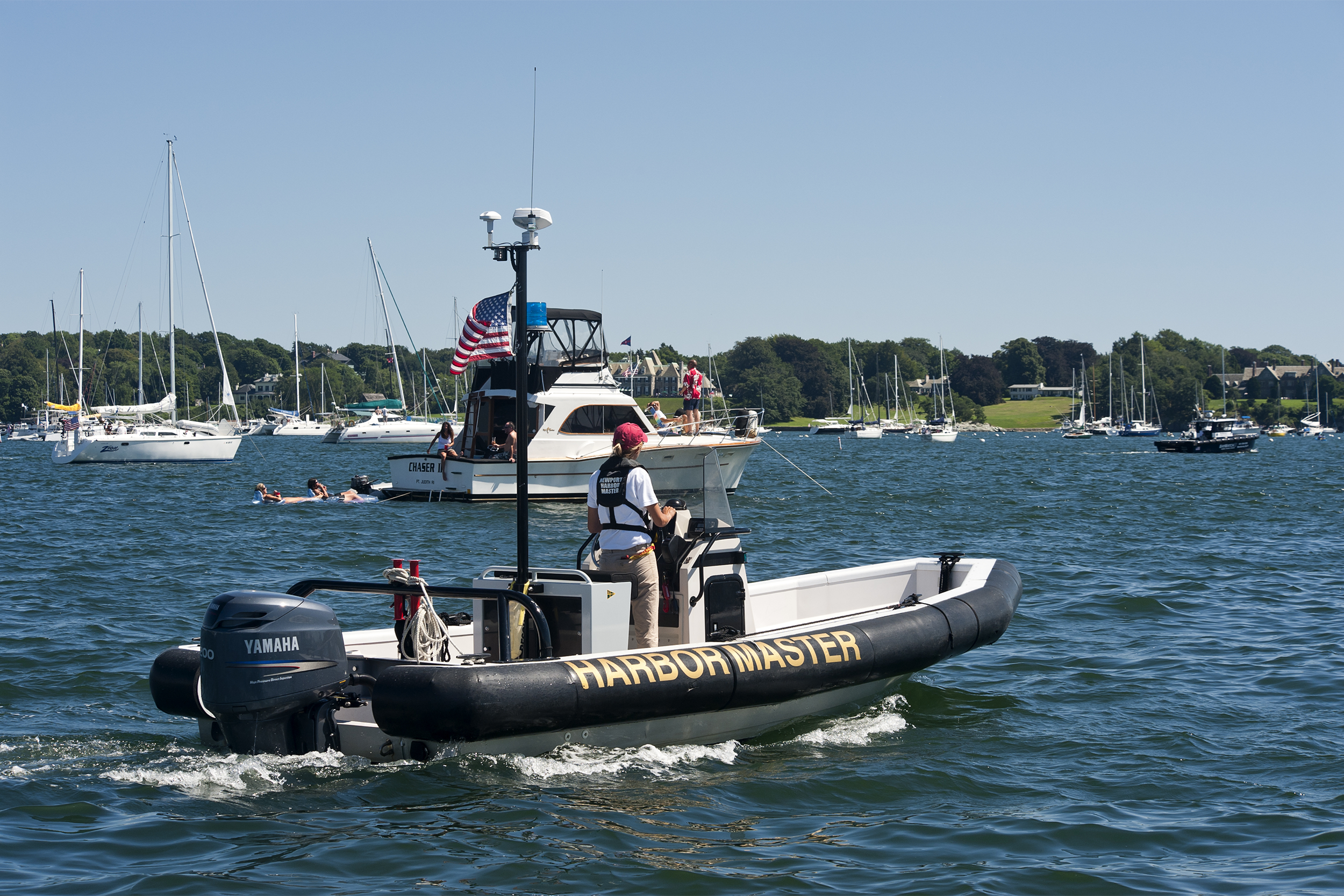 Harbor Master patrolling Newport Harbor in Rhode Island