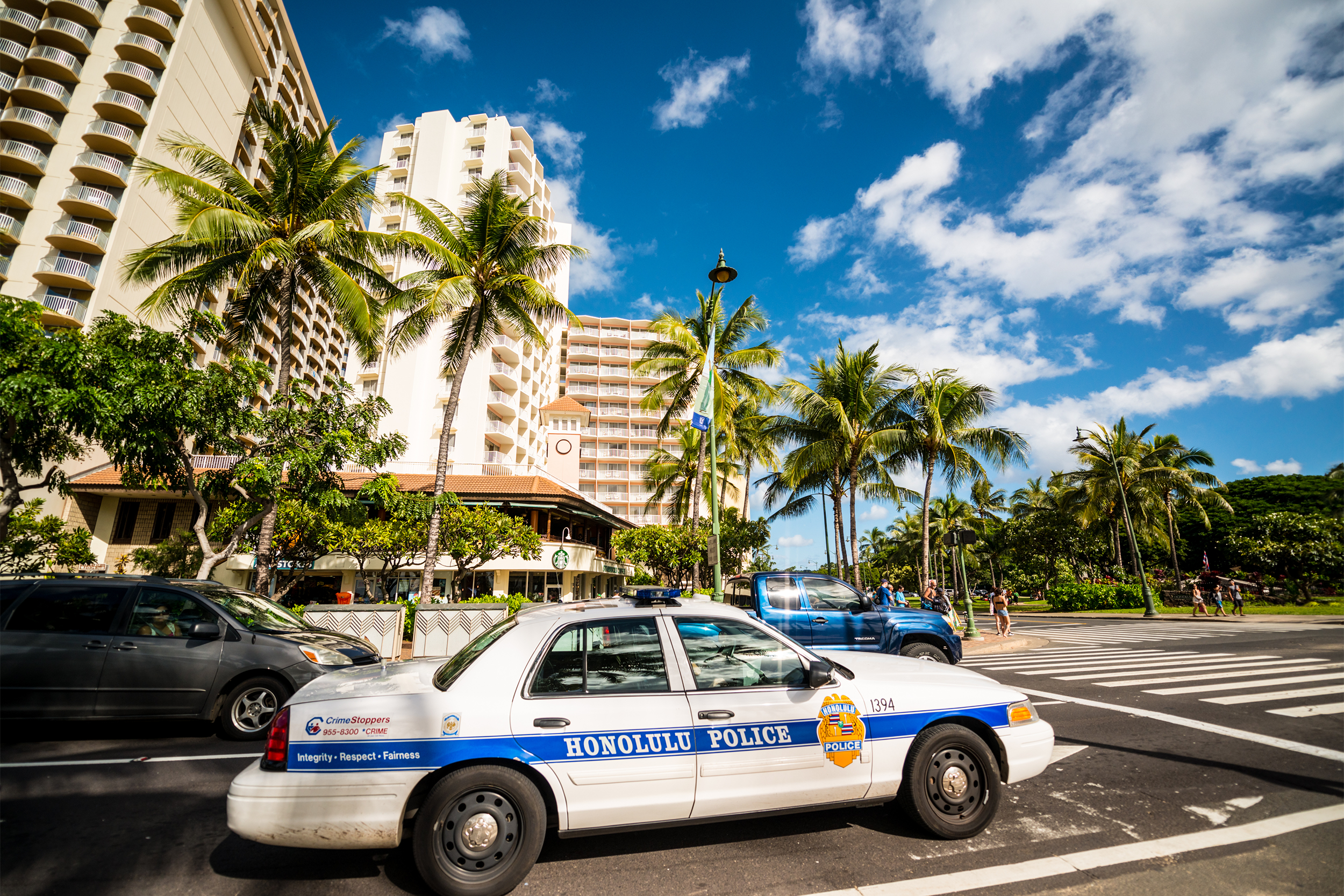 Honolulu Police car on Waikiki street