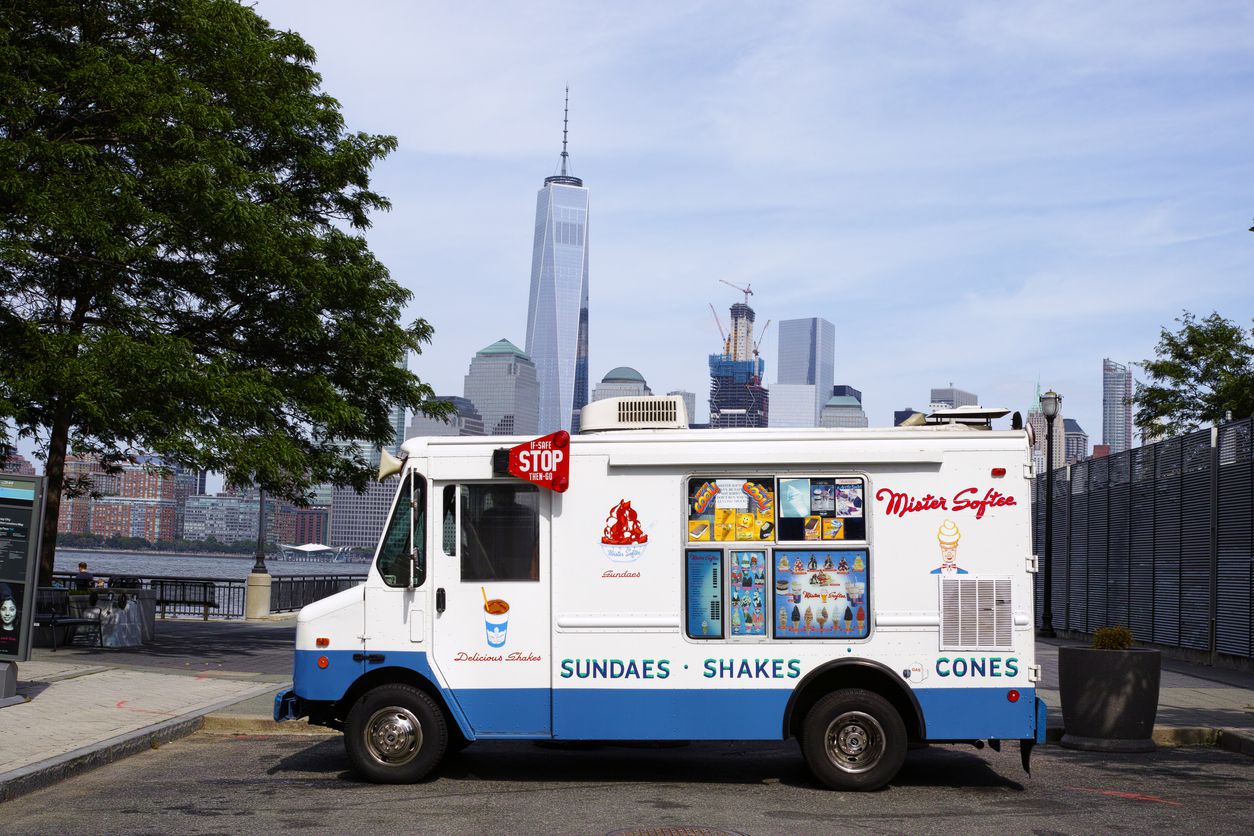 White Mister Softee ice cream truck