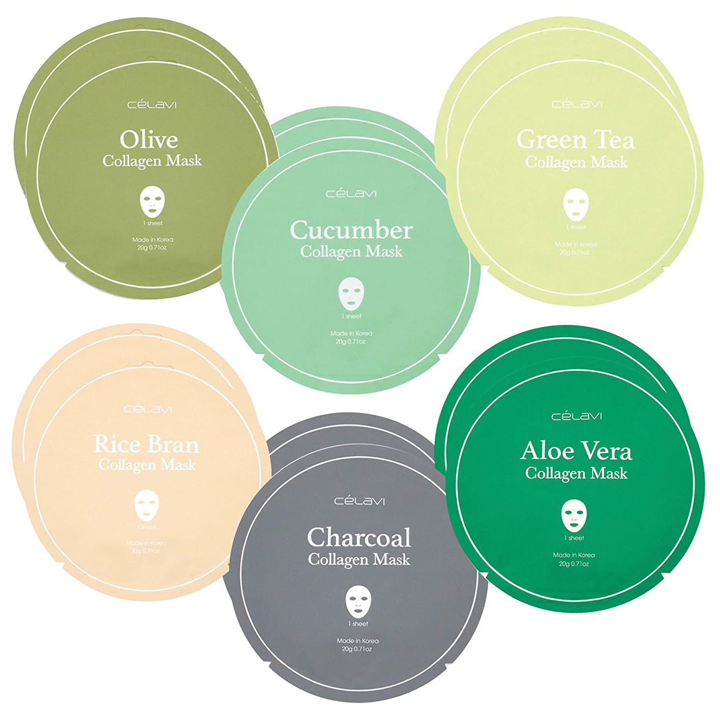 Celavi Round Collagen Face Facial Sheet Mask (12PC) Set (Hydrating Set)