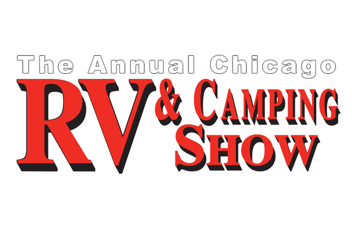 Chicago RV & Camping Show, Chicago, red and white lettering and logo on a white background