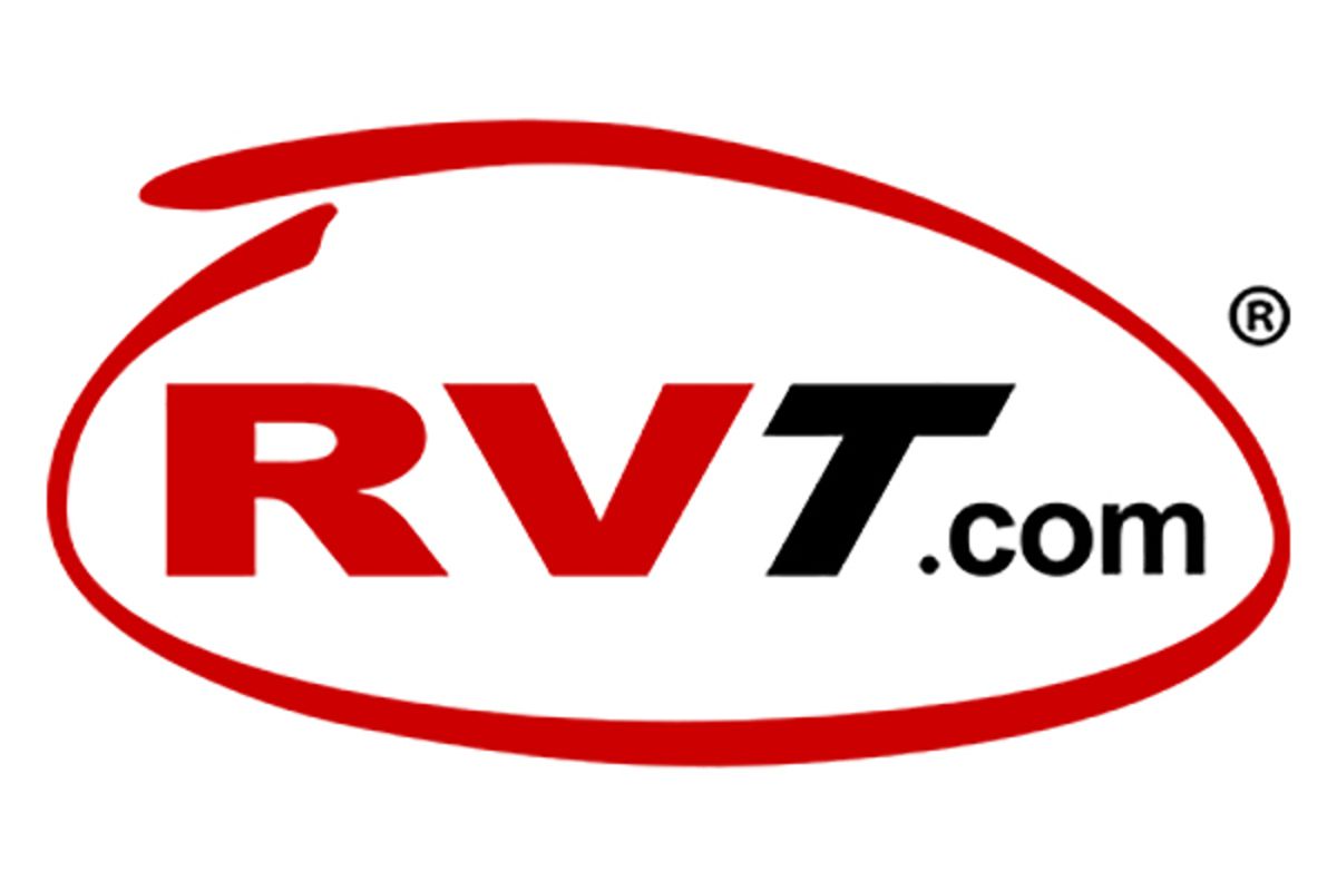 Dark red and black RVT.com logo on a white background
