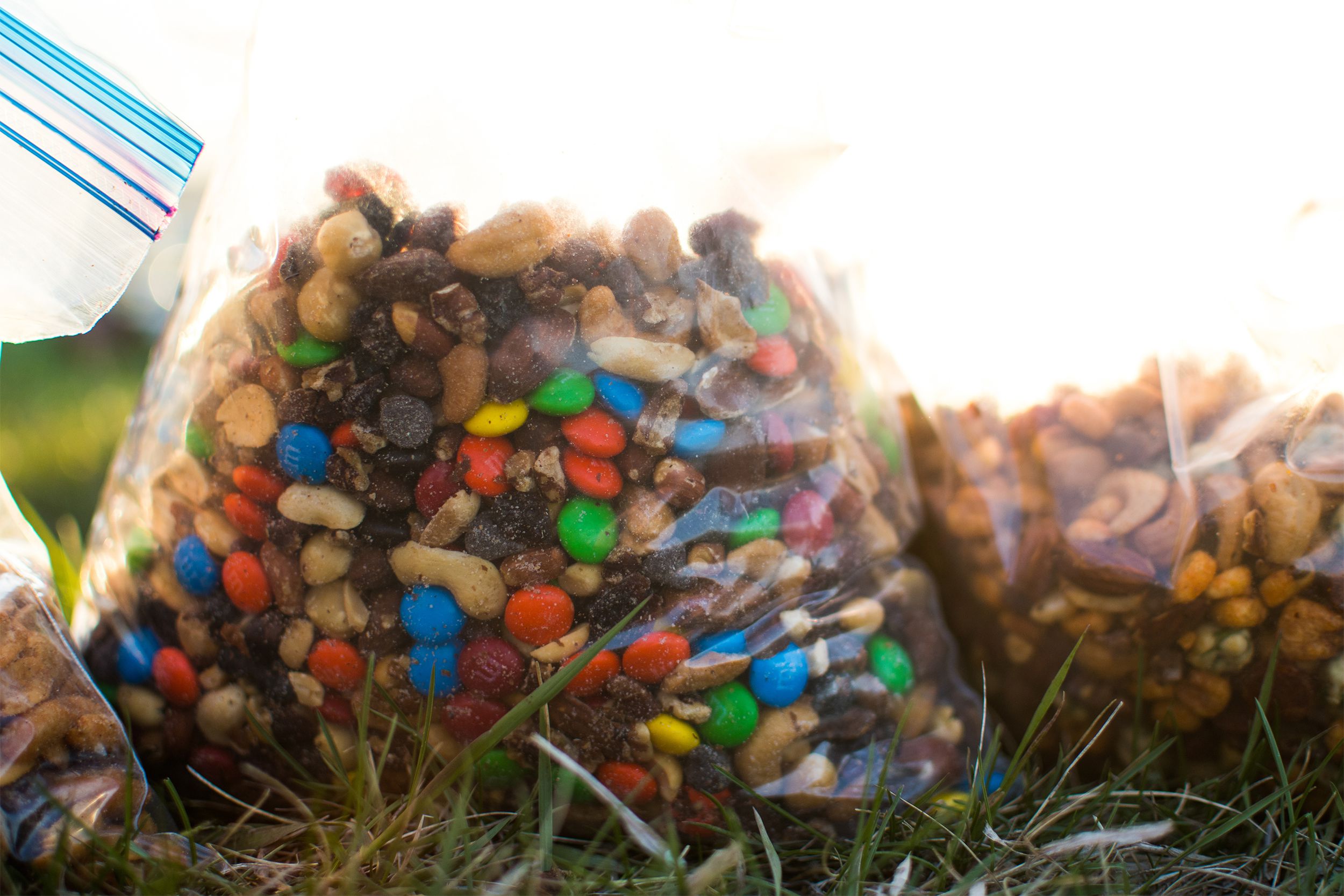 Homemade trail mix in a plastic bag