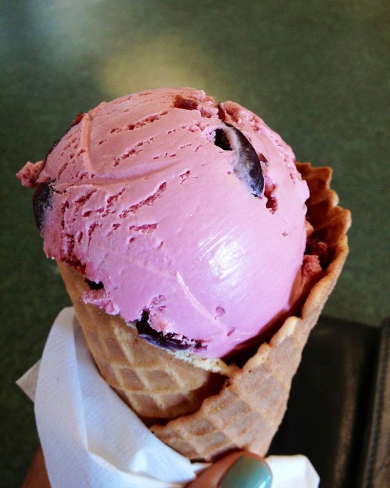 Cherries Moobilee ice cream at Moomer's Homemade Ice Cream in Traverse City, Michigan