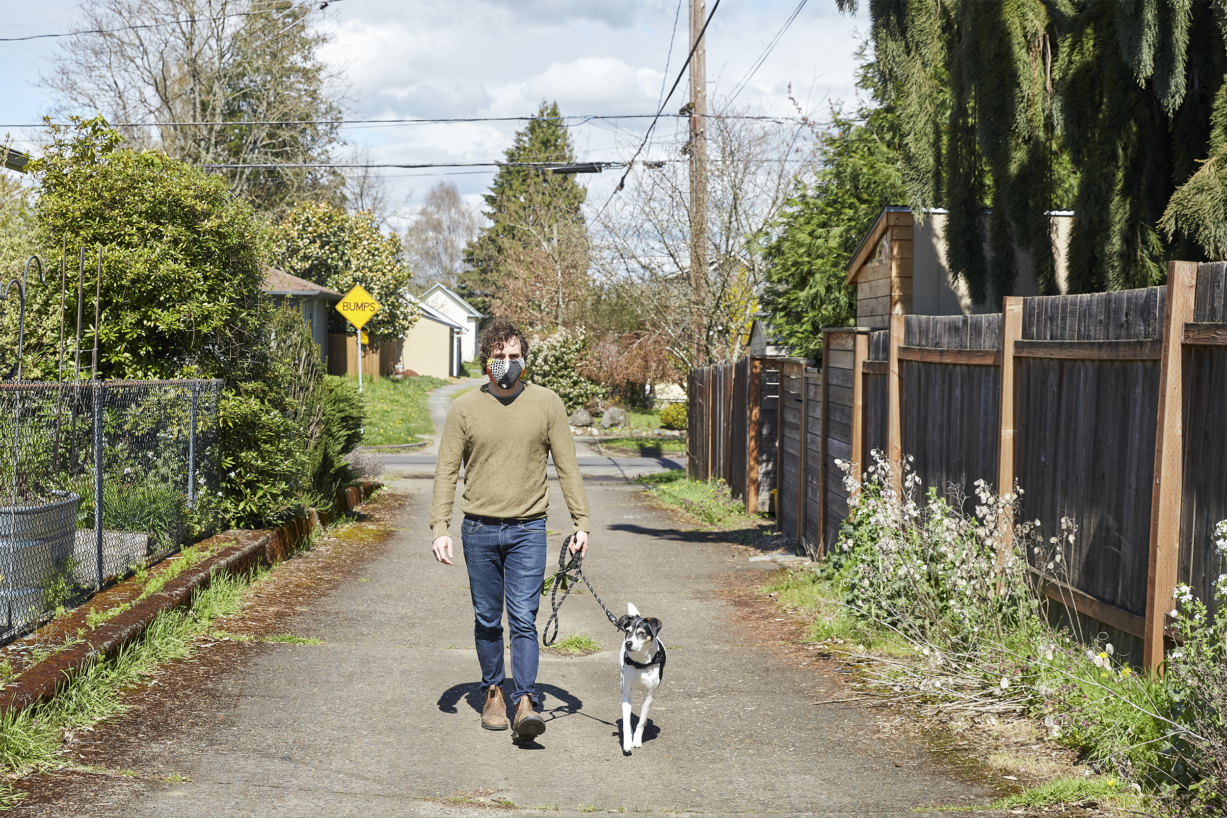 man walking dog in Oregon