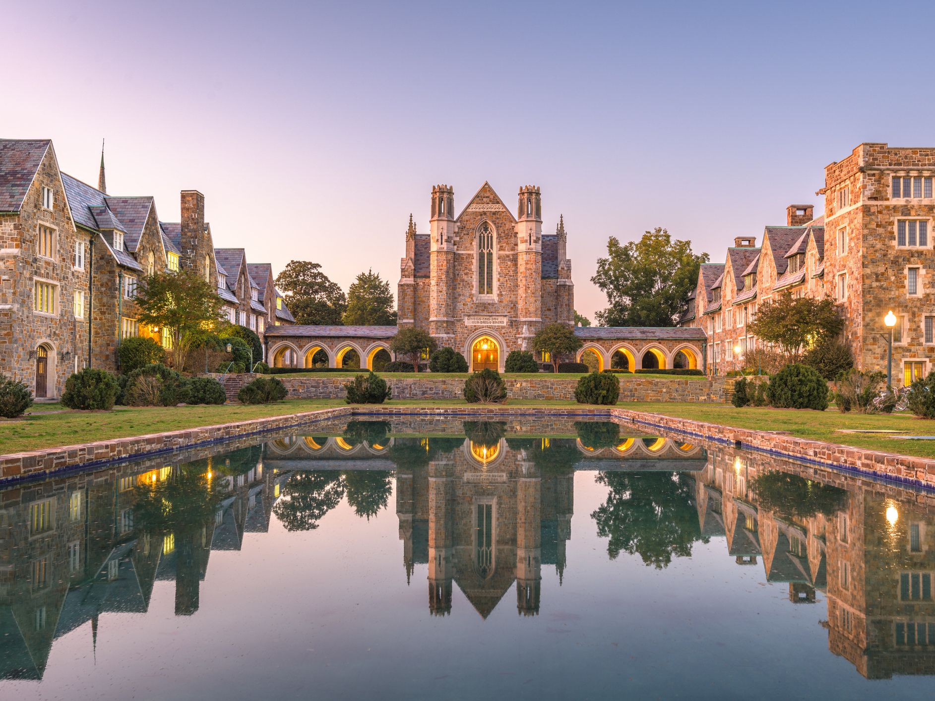 Berry College historic campus at twilight in Floyd County, Georgia, USA.
