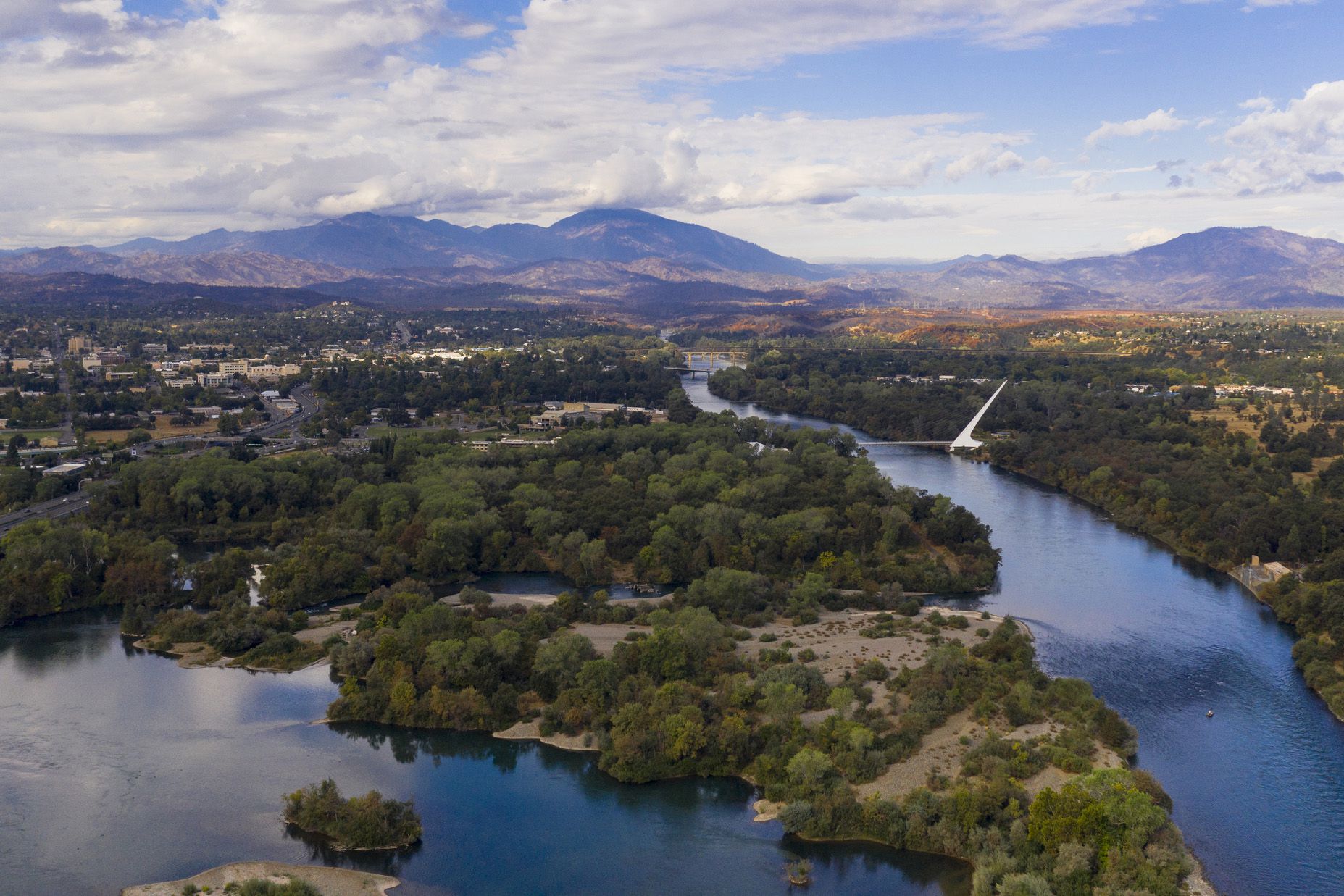 Clear Day to see wildfire damage over the Sacramento River in Redding California USA