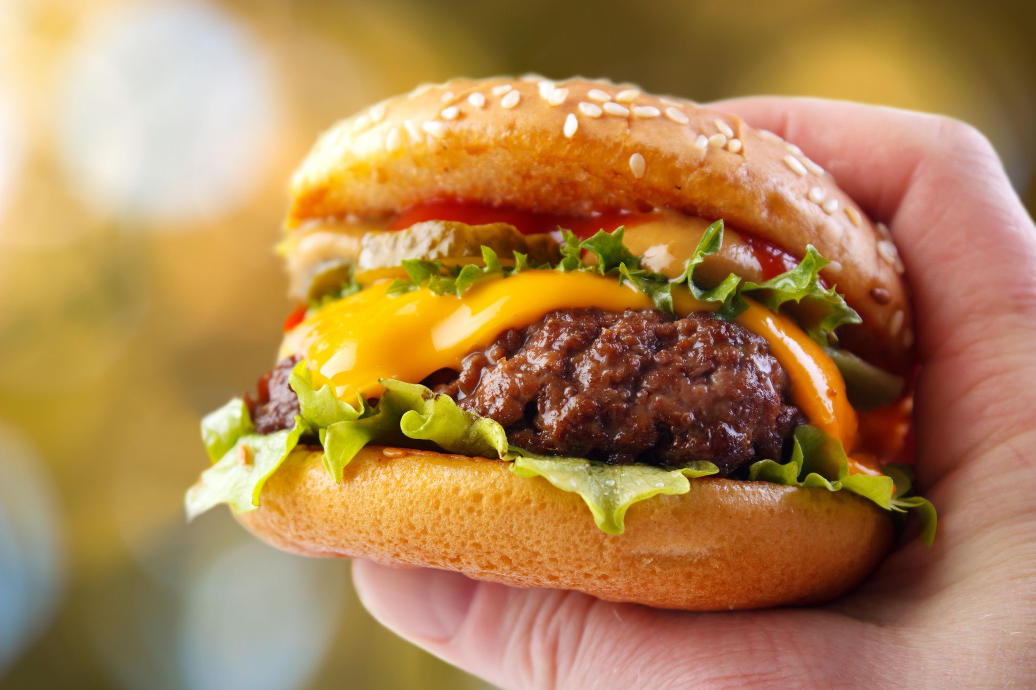 hamburger in hands