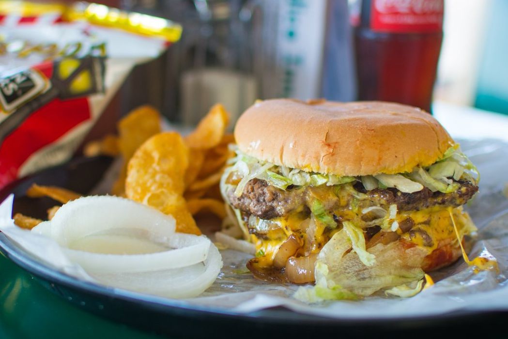burger and chips from juice inn