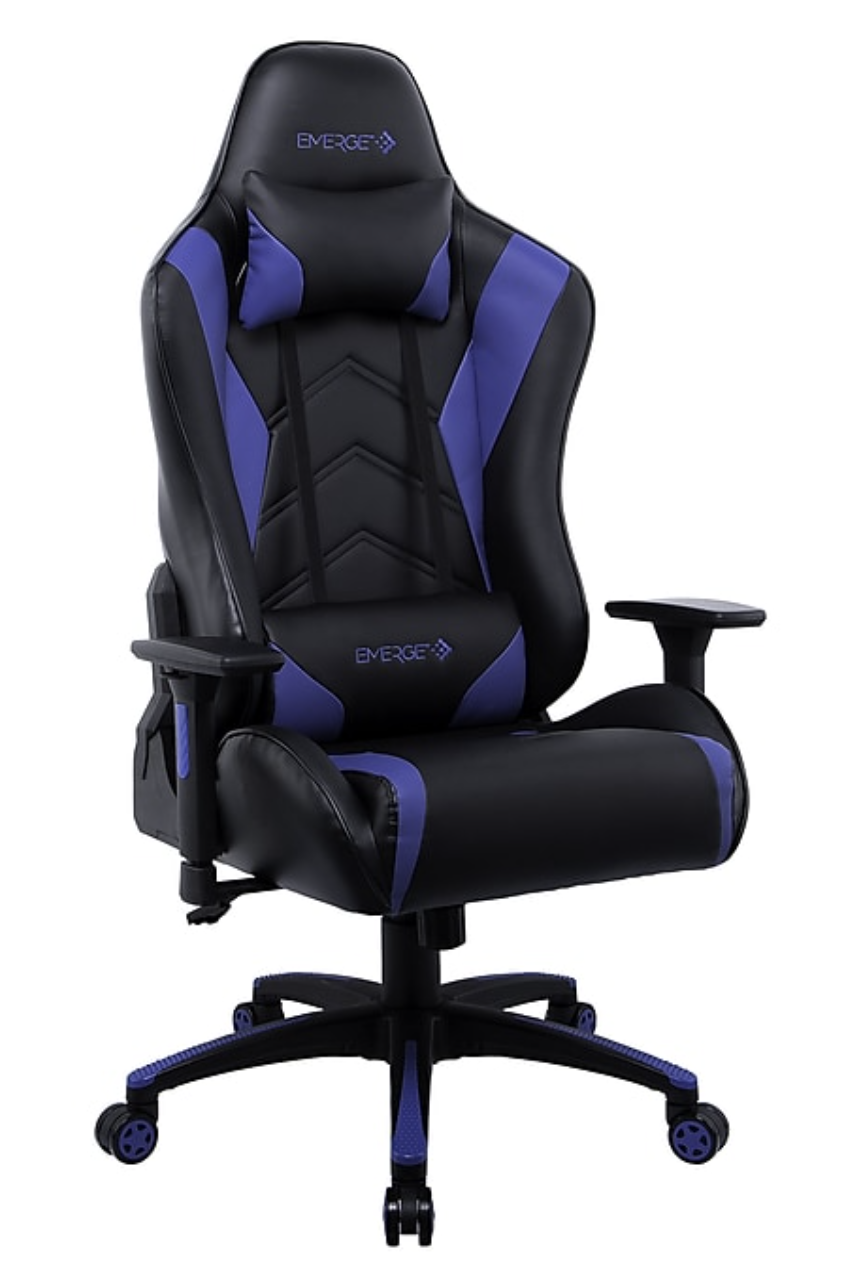 Emerge Vartan Bonded Leather Gaming Chair, Blue/Black