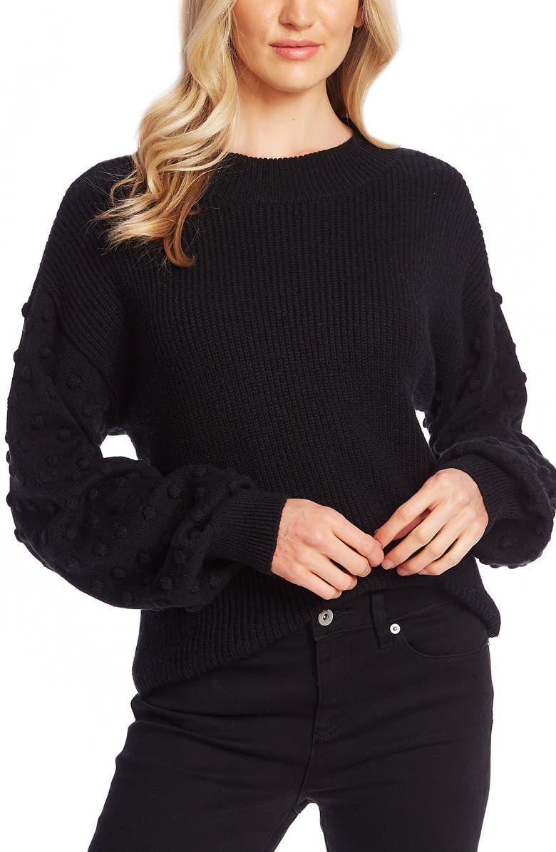 CeCe Puff Sleeve Bobble Ribbed Sweater