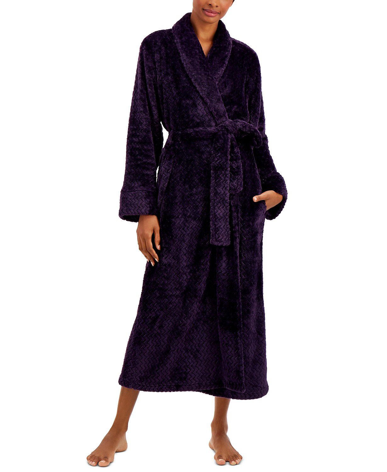 Charter Club Plush Zigzag Long Cozy Wrap Robe