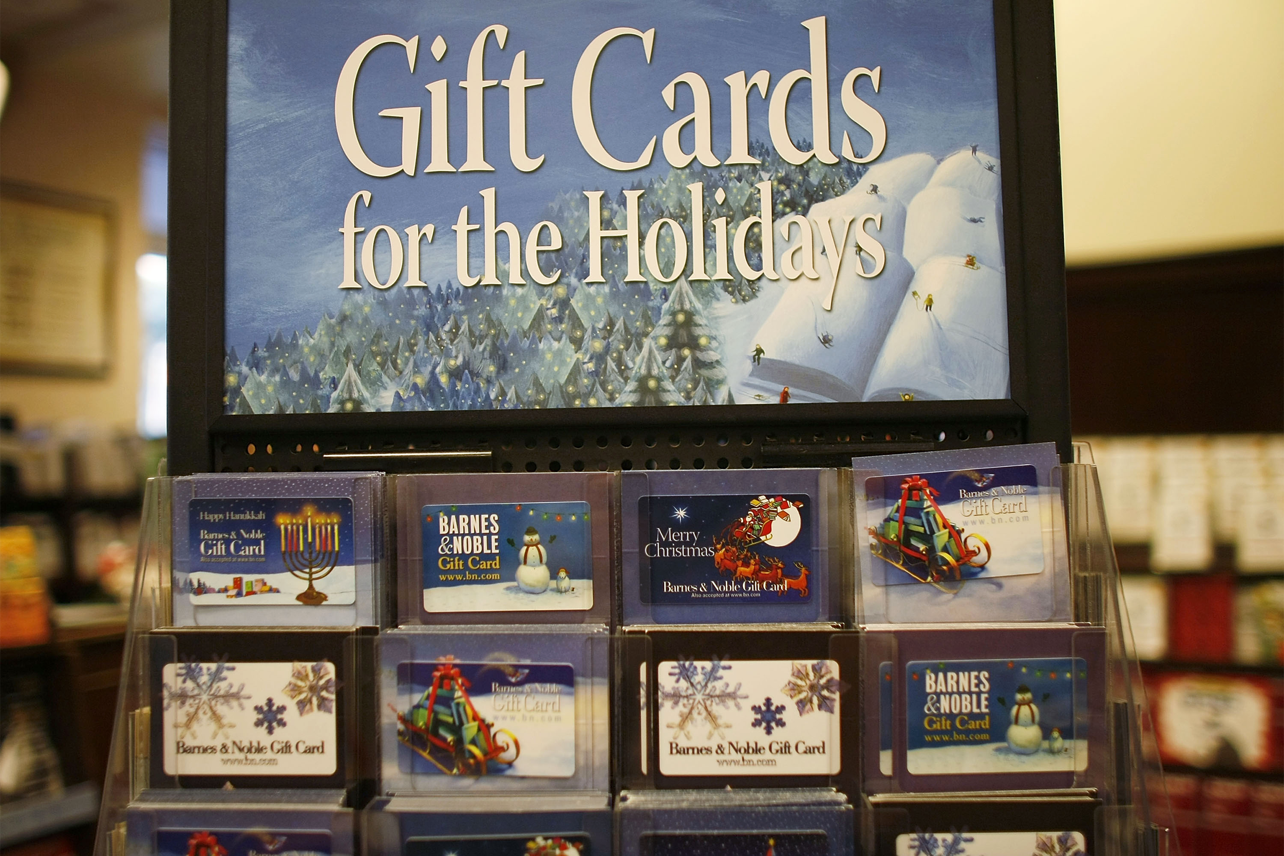 A gift card rack is seen at the Barnes & Noble store