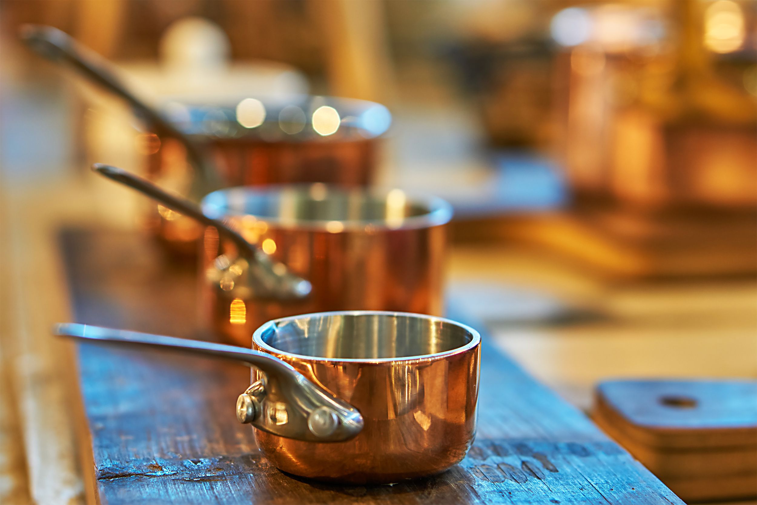 Copper pots in a store