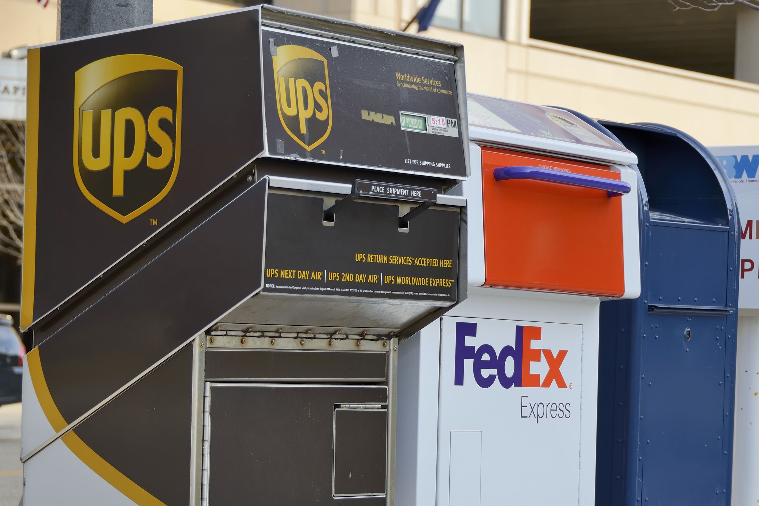 UPS, FedEx, and USPS drop boxes
