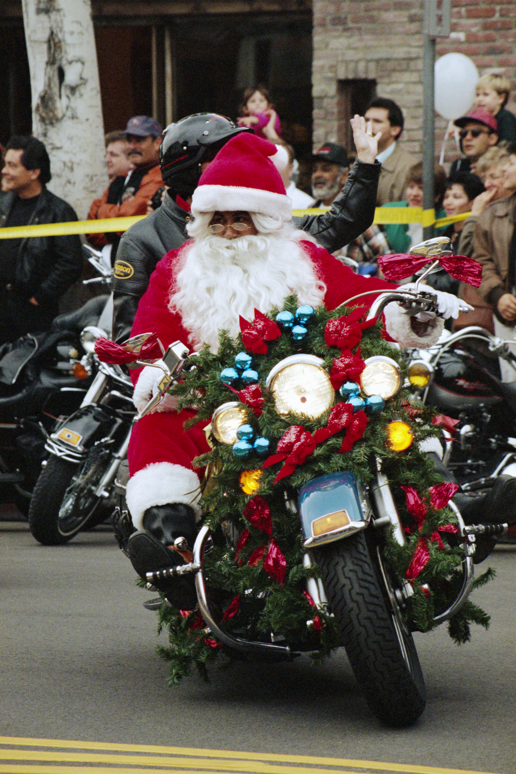 Santa Claus Riding Motorcycle in Parade