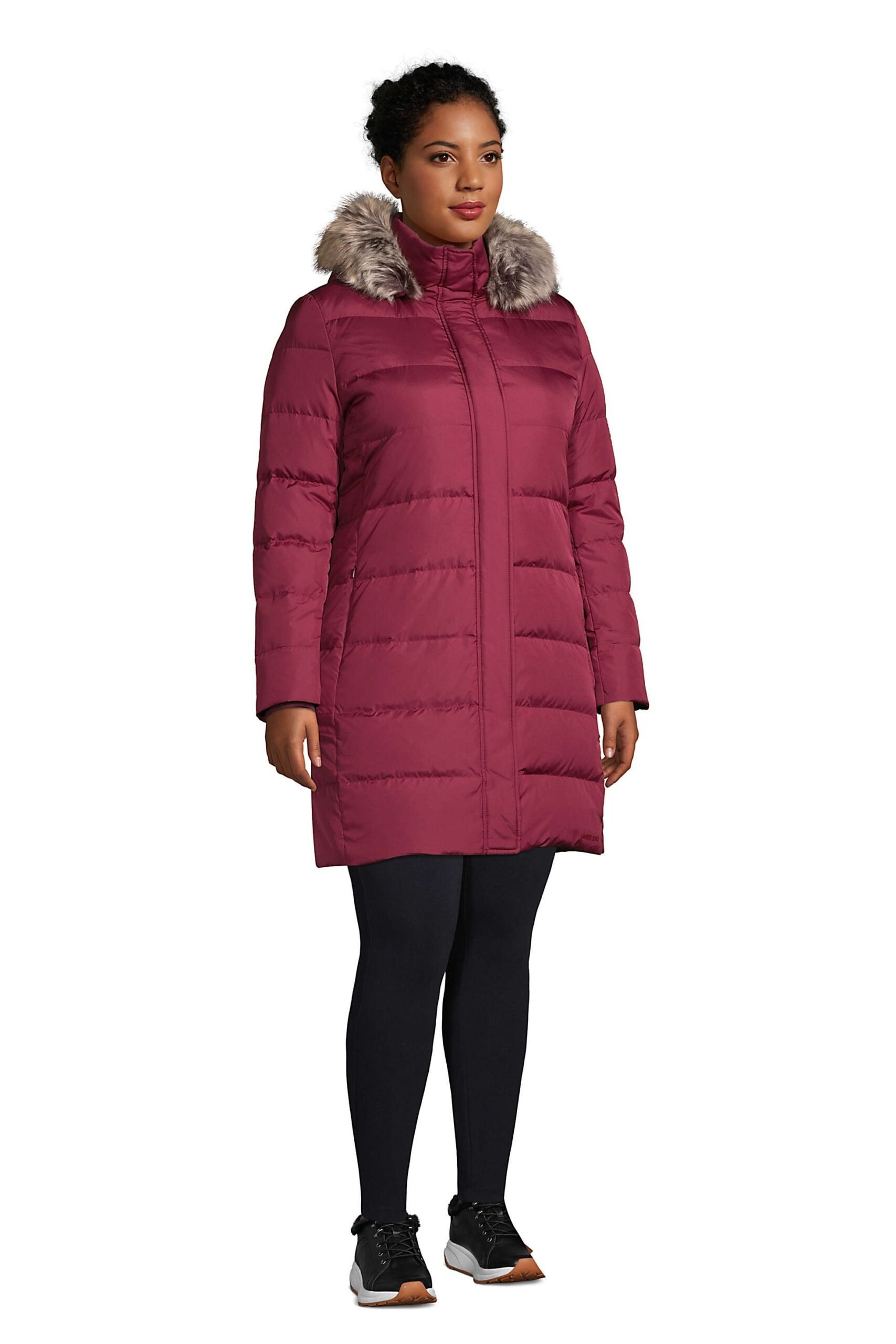 Women's Plus Size Winter Long Down Coat With Faux Fur Hood - Lands' End