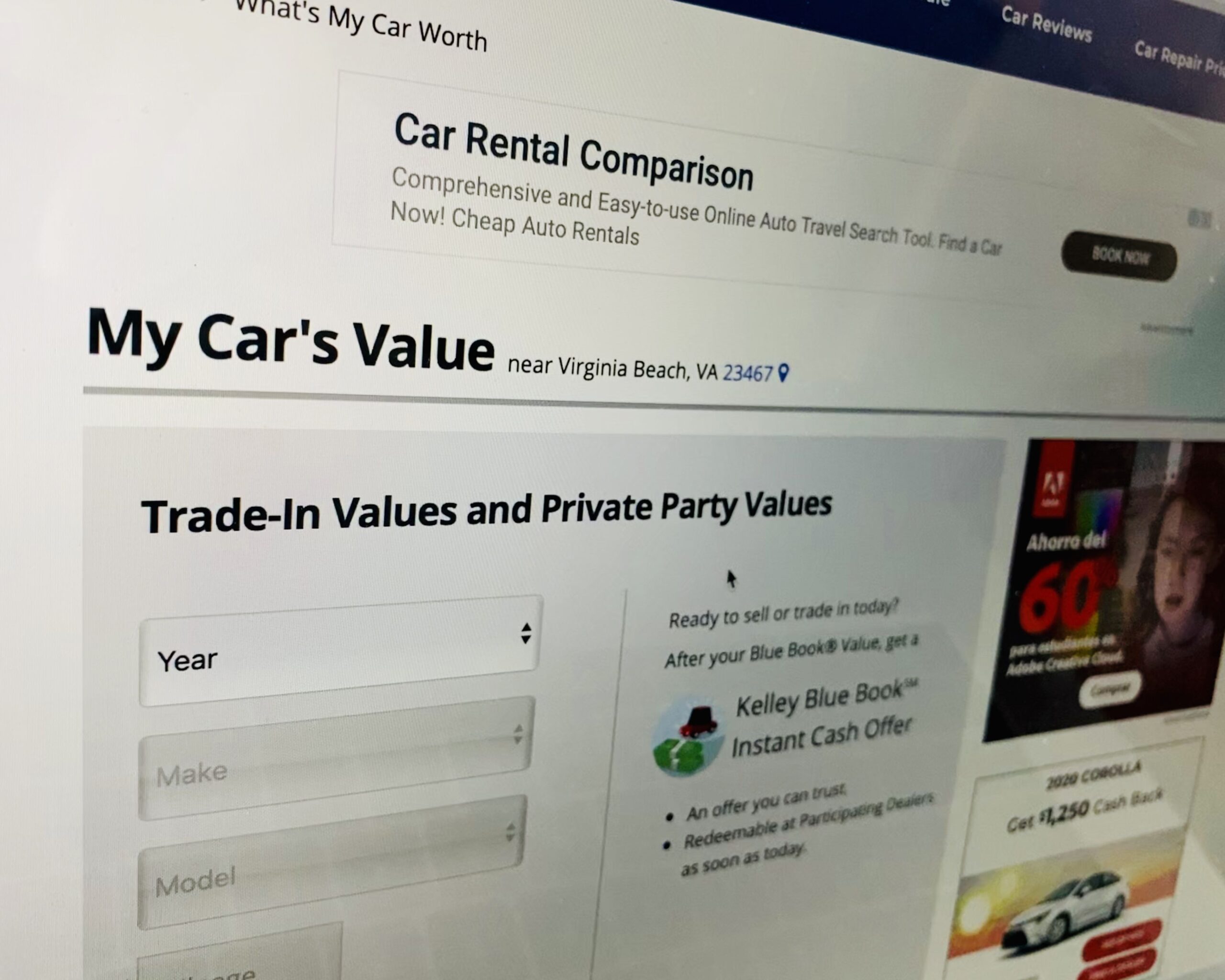 car resale value tools on Kelley Blue Book website