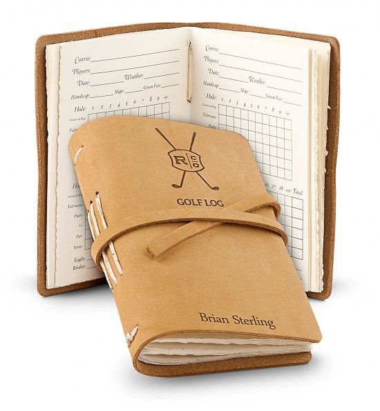 Personalized Golf Log- shown open with log and closed with personalization on front cover