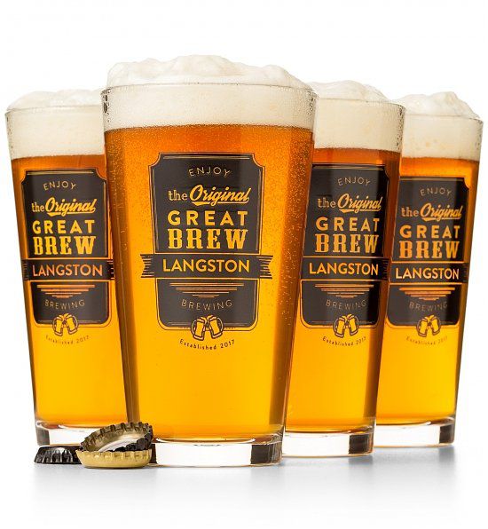 Personalized Pint Glasses- 4 glasses with beer/pub inspired logo and name filled with beer