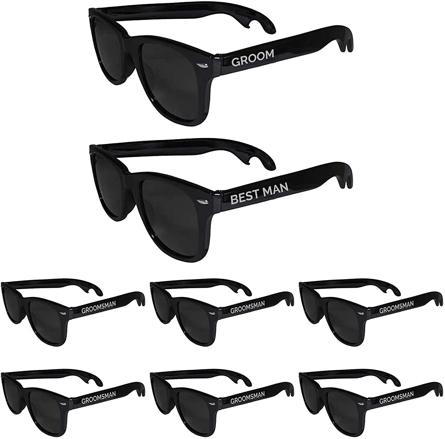 Set of 8 Bottle Opener Sunglasses with text