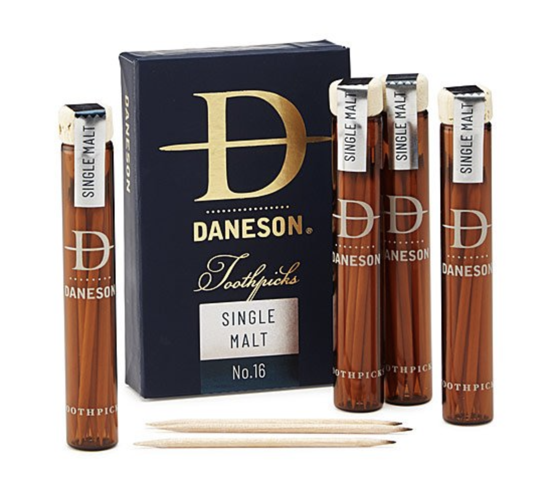 Box with indiviually packaged Scotch-Infused Toothpicks jars