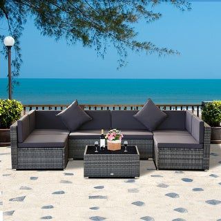 Havenside Home Siara 7-Piece Rattan Wicker Sectional Patio Set – Overstock