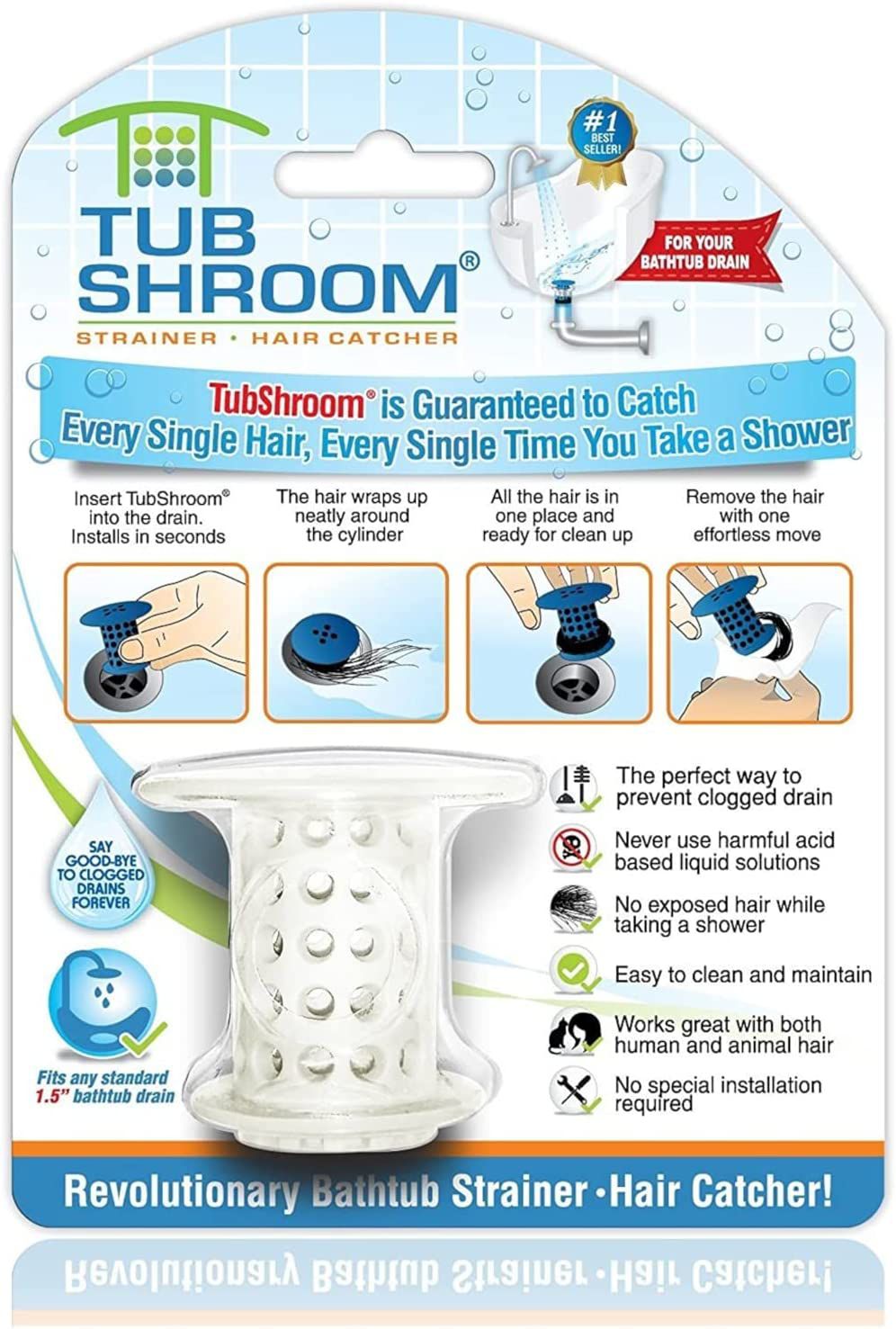 TubShroom The Revolutionary Tub Drain Protector Hair Catcher B01BYMTYBS