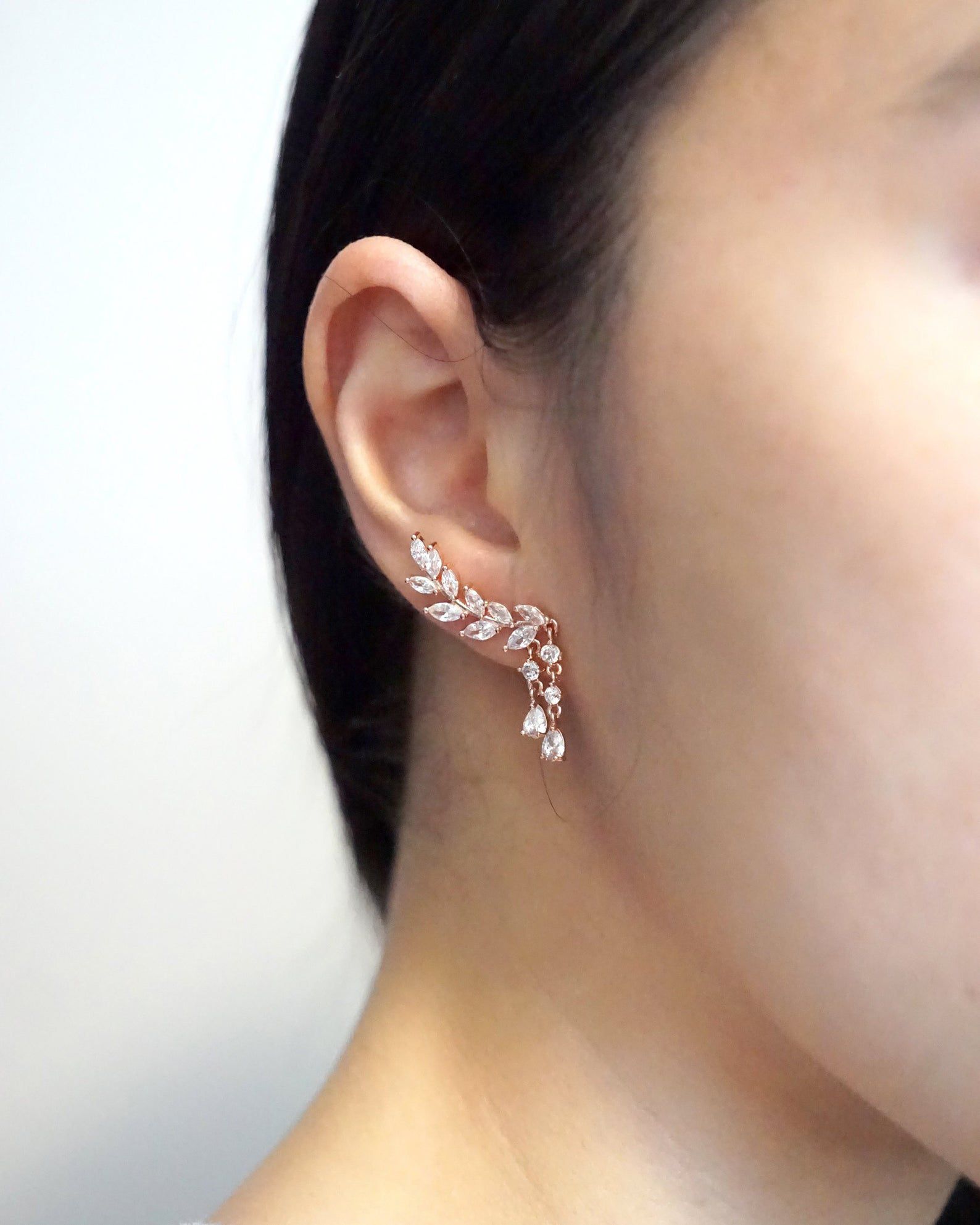 Olive Leaf Climber Earrings