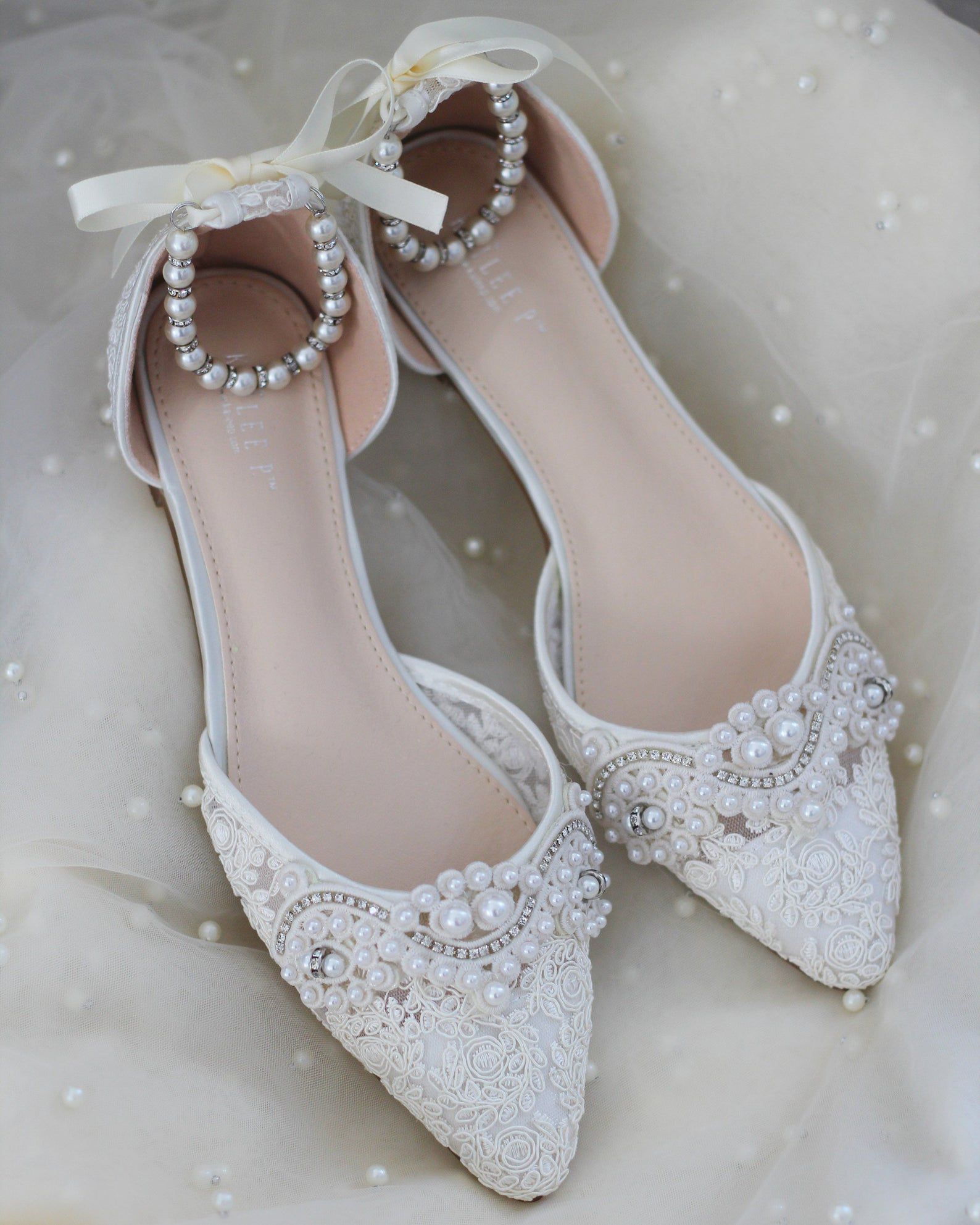 Lace and Pearl Flats