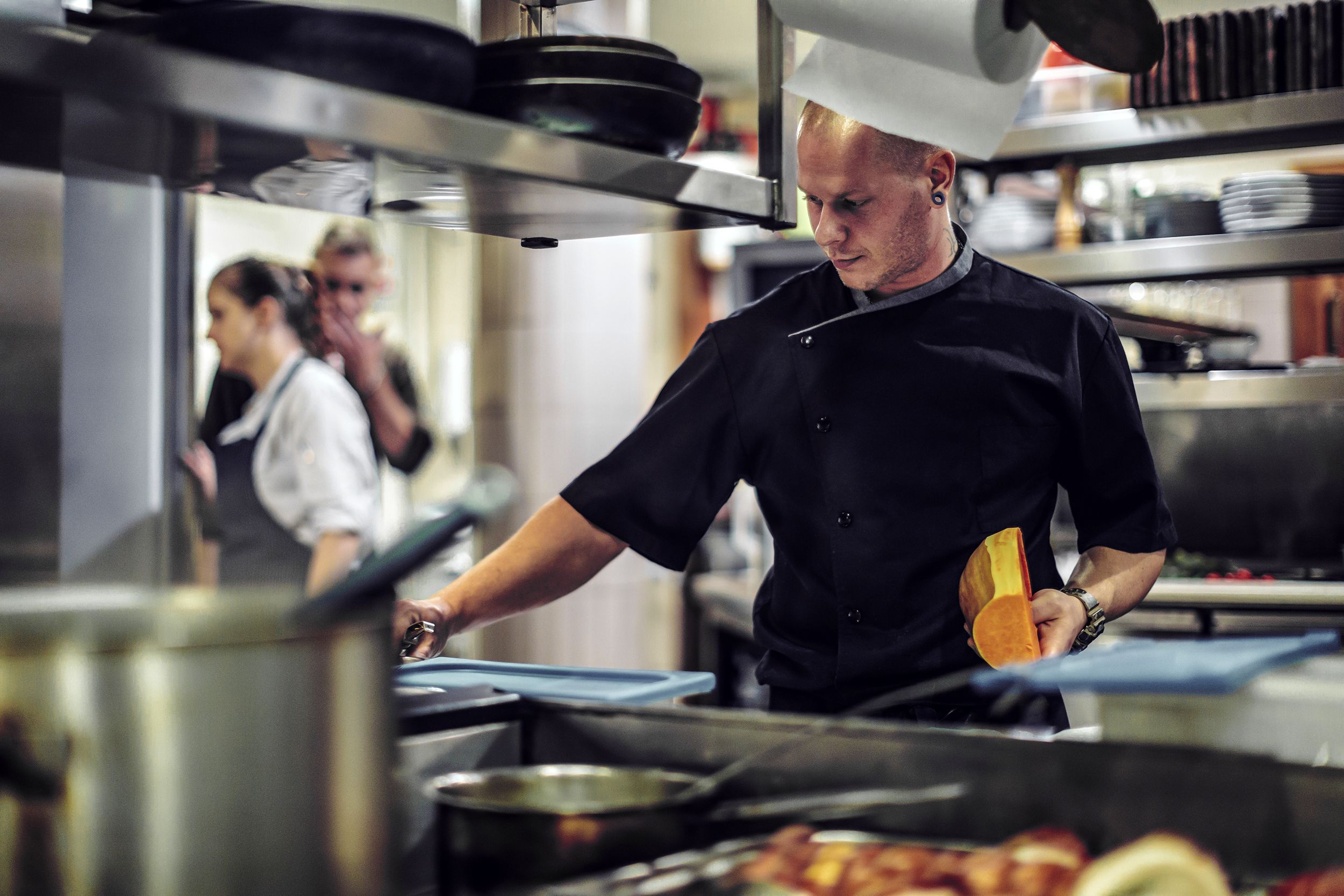 food workers in a kitchen