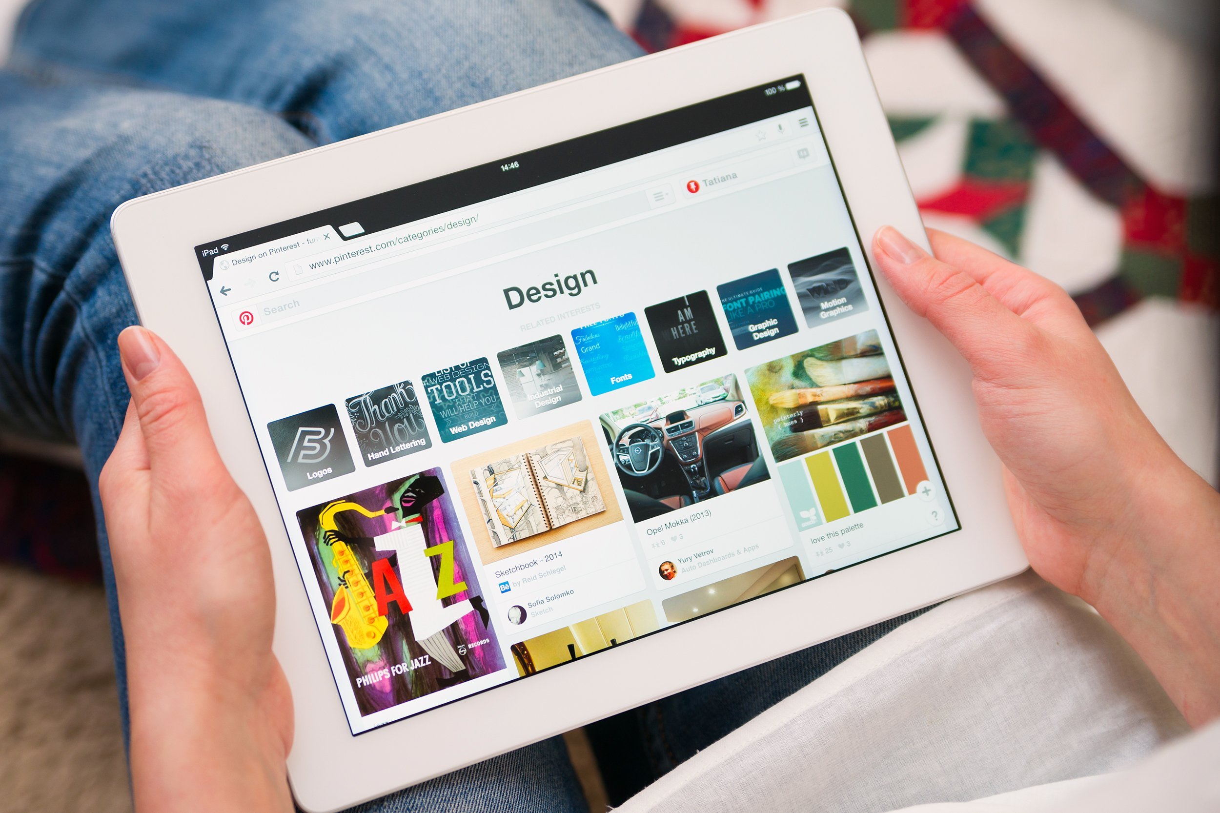 close up of Pinterest website on a iPad screen