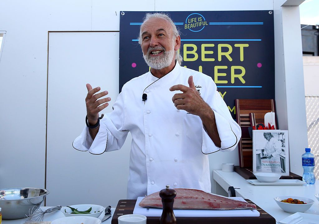Chef Hubert Keller speaks onstage during day 2 of the 2015 Life is Beautiful festival