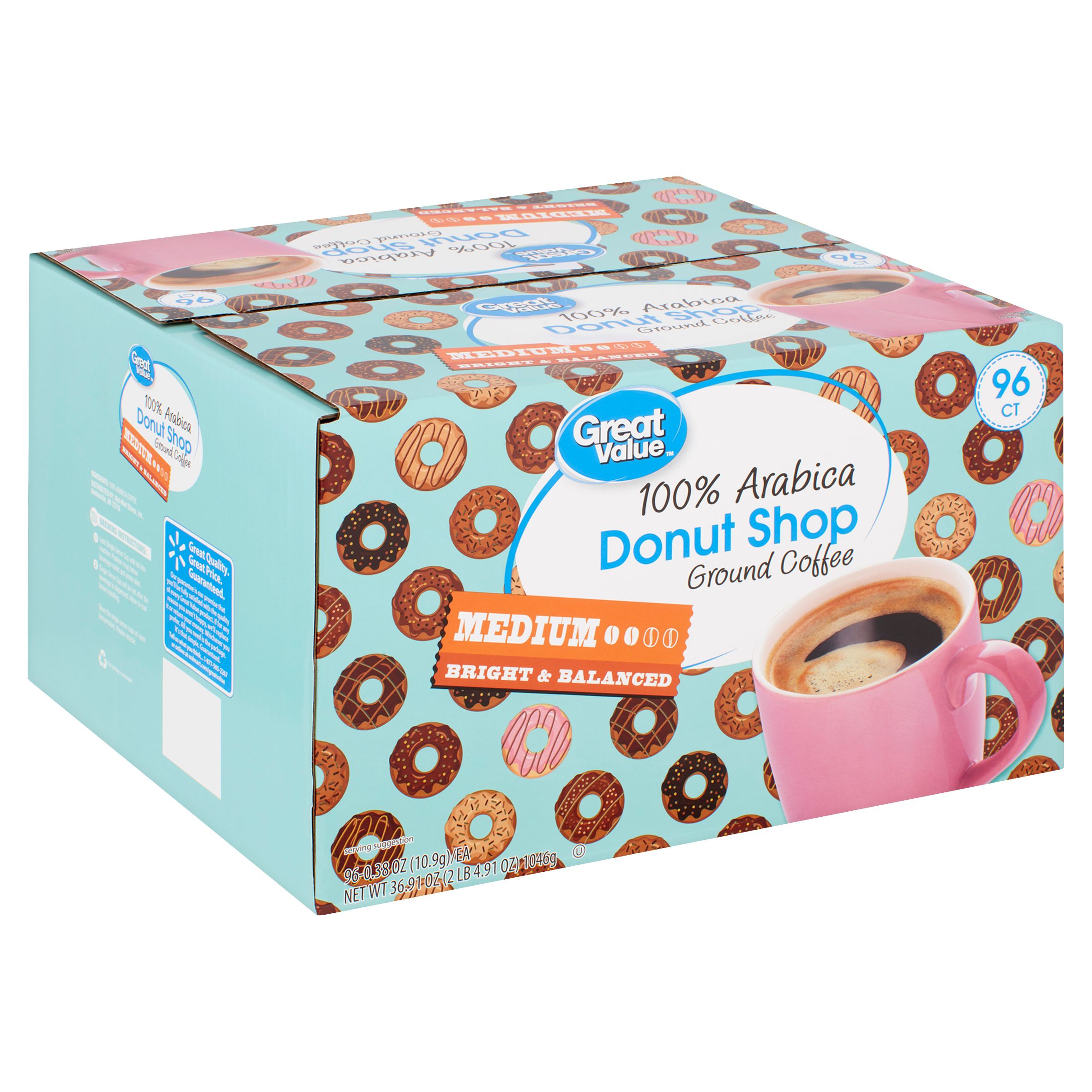 Great Value 100% Arabica Donut Shop Coffee Pods, 96 ct.
