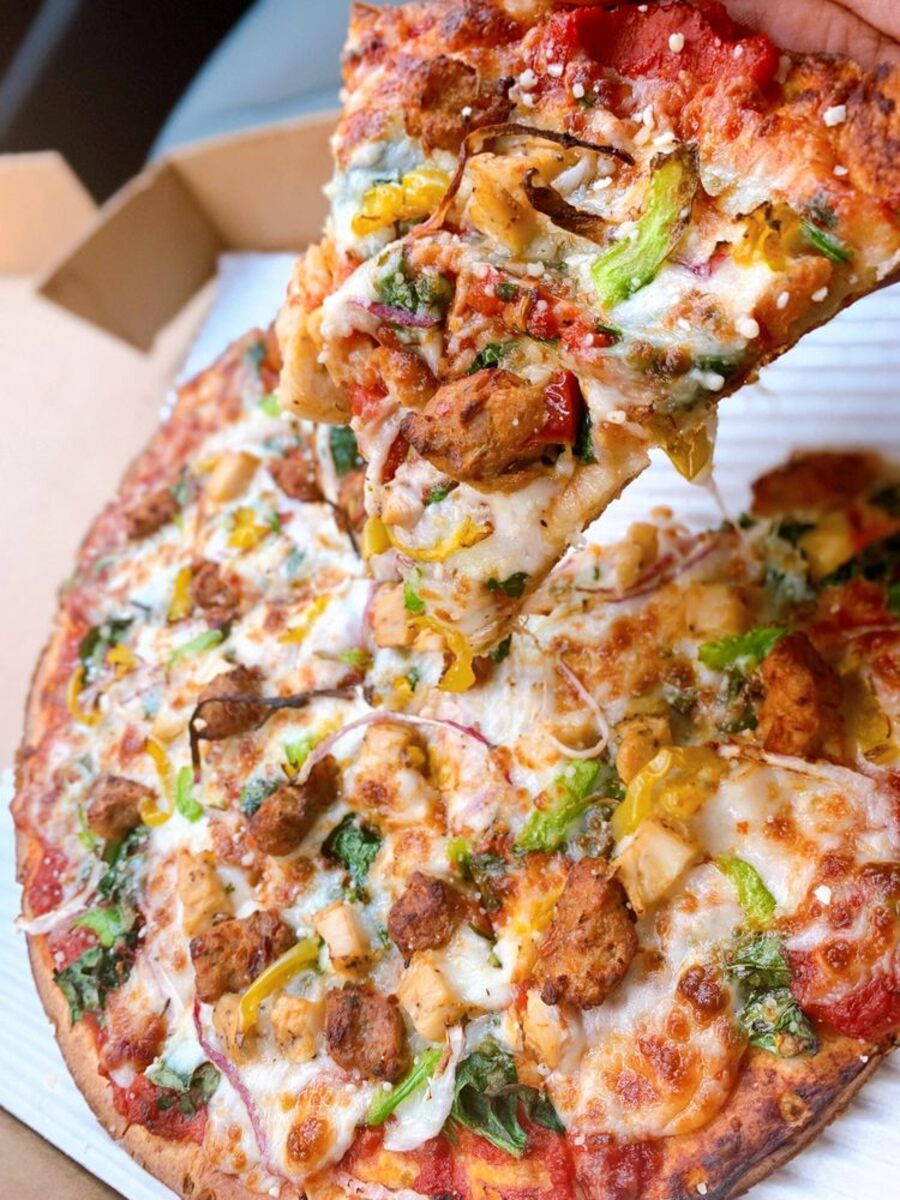 pizza with special toppings at Pie Five Pizza, Irving, Texas