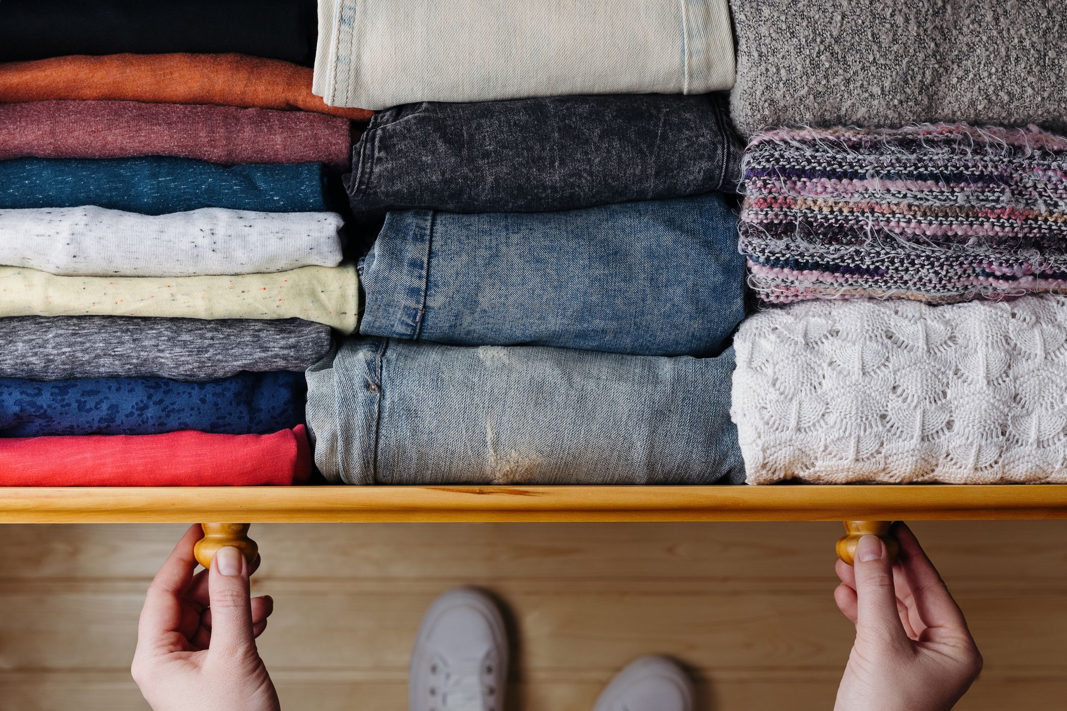 organized drawer full of clothes