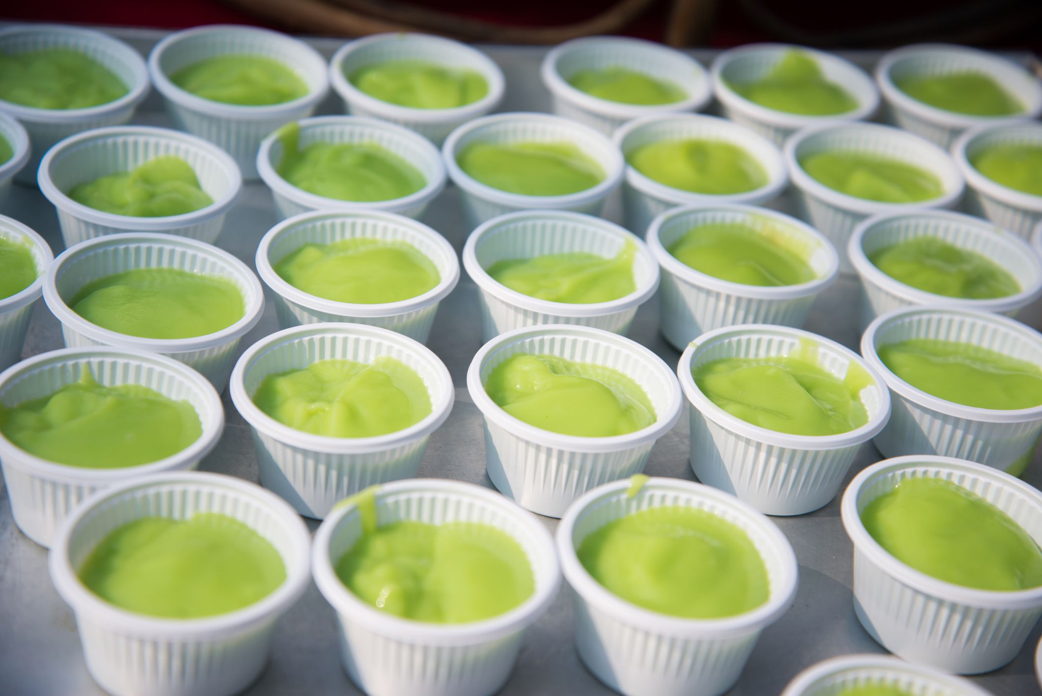 Custard Pandan in a small cup prepared for the party.