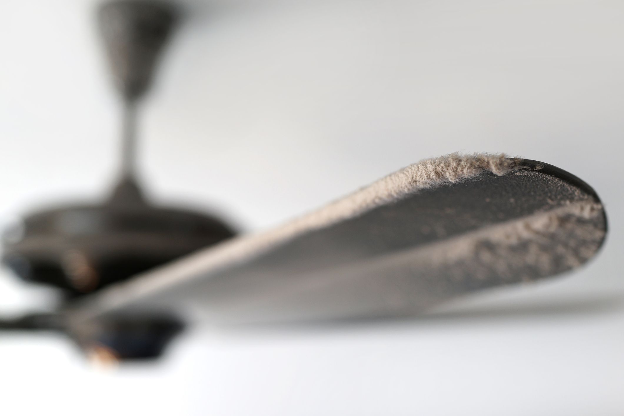 Close Up Dusty Ceiling Fan With Thick Dust Blocking The Air Flow