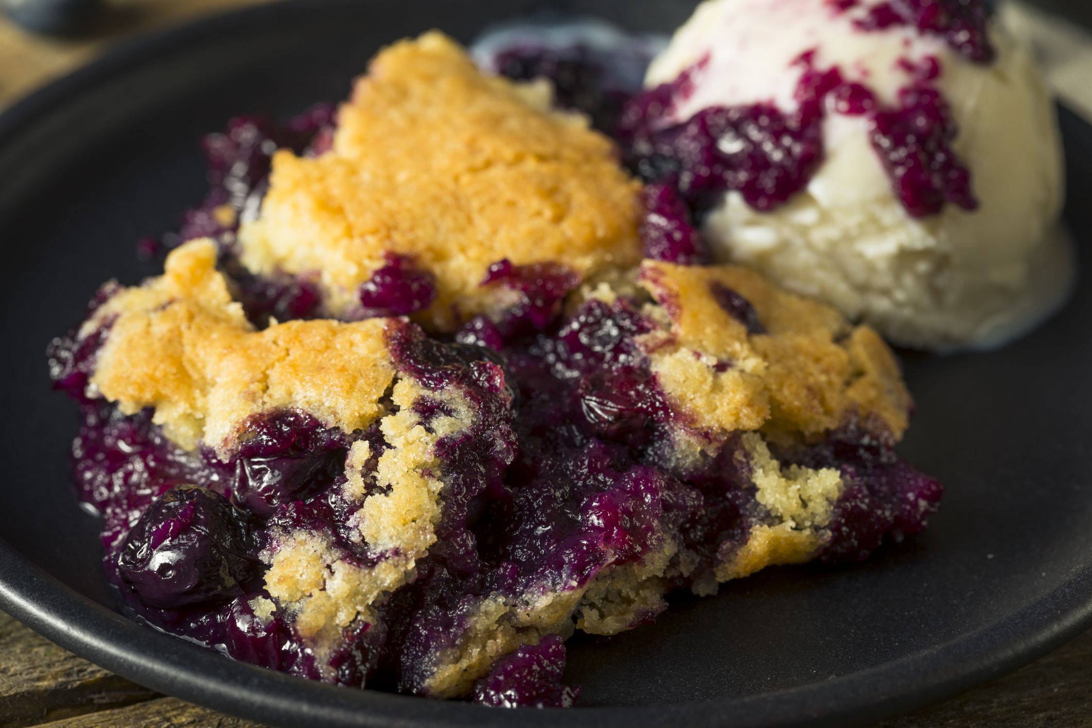 Sweet Homemade Blueberry Cobbler Dessert with Ice Cream