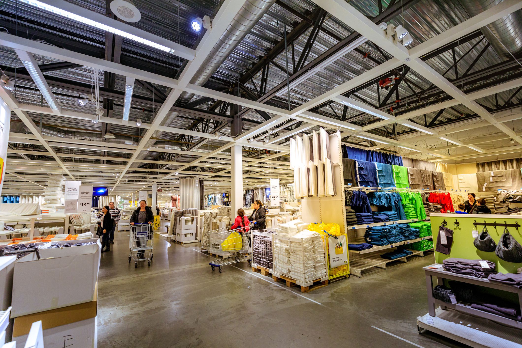 Interior of large IKEA store with a wide range of products in Malmo, Sweden
