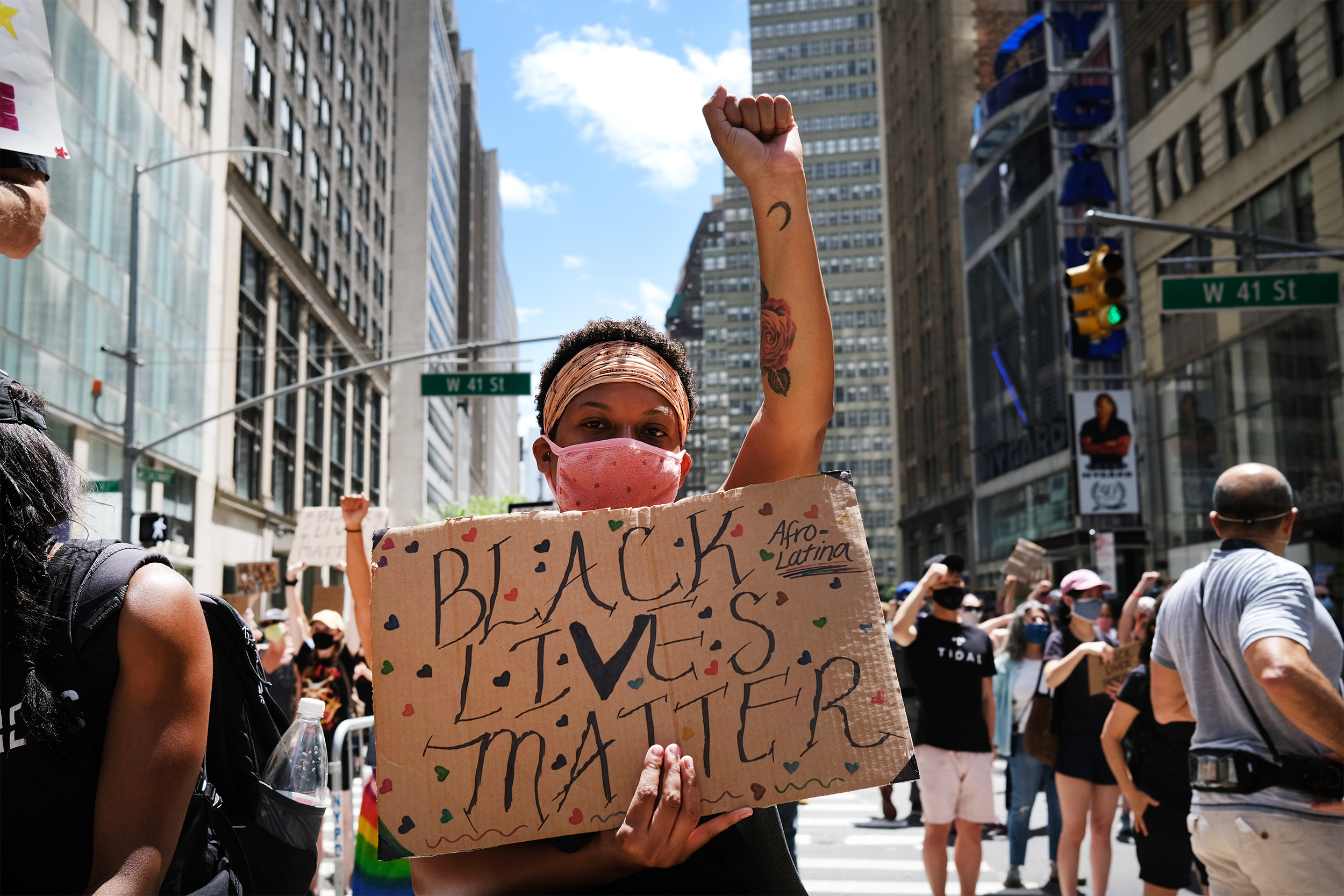 Woman holding Black Lives Matter sign at NYC Protest