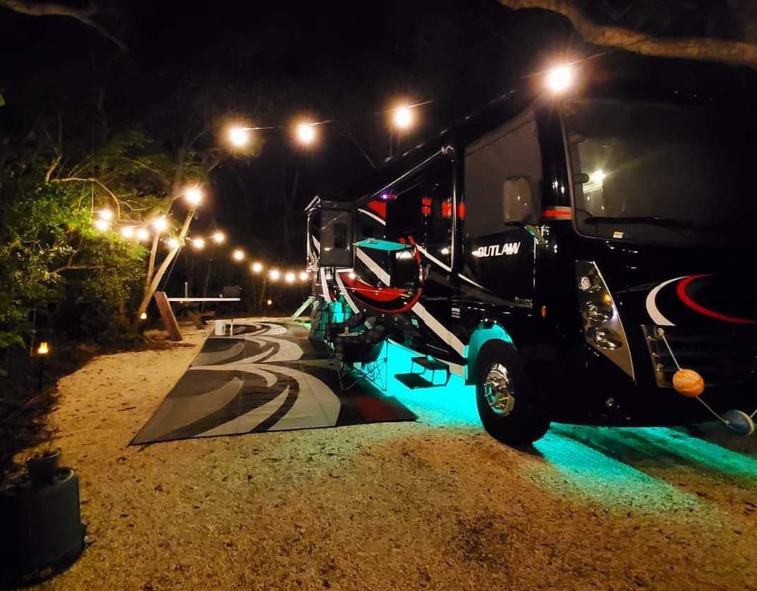RV at Night with Lights on