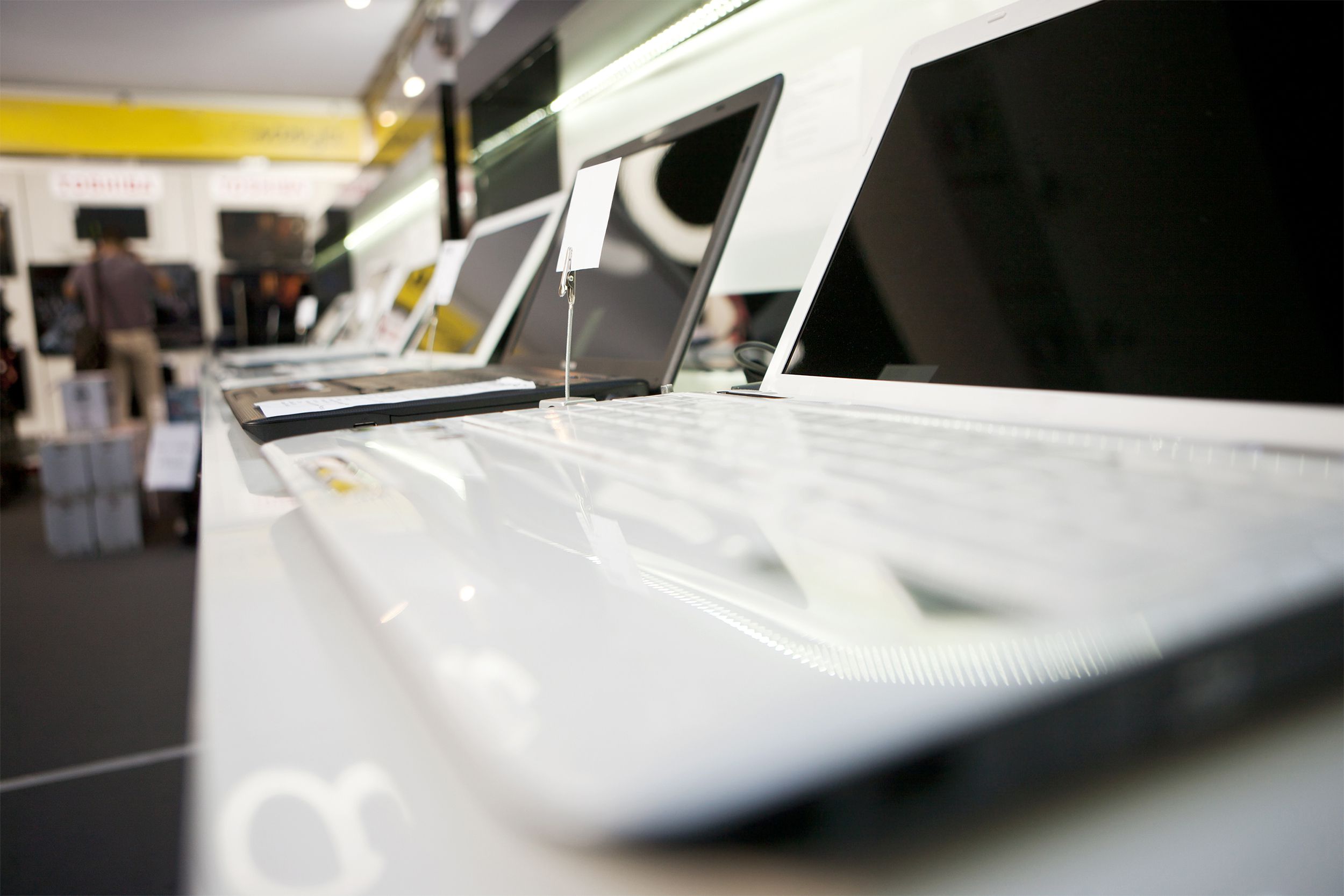 Laptops on display in a store