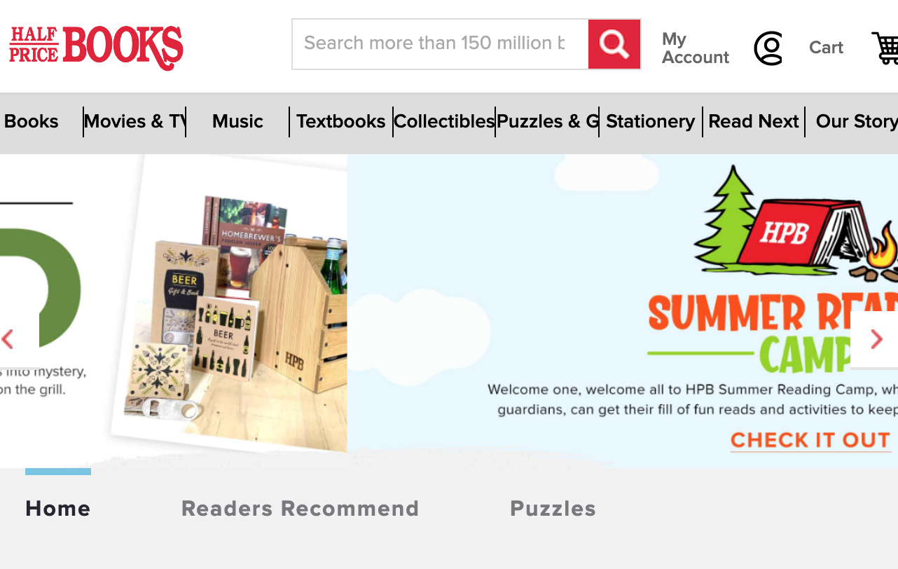 Half Price Books Homepage, 06/14/21