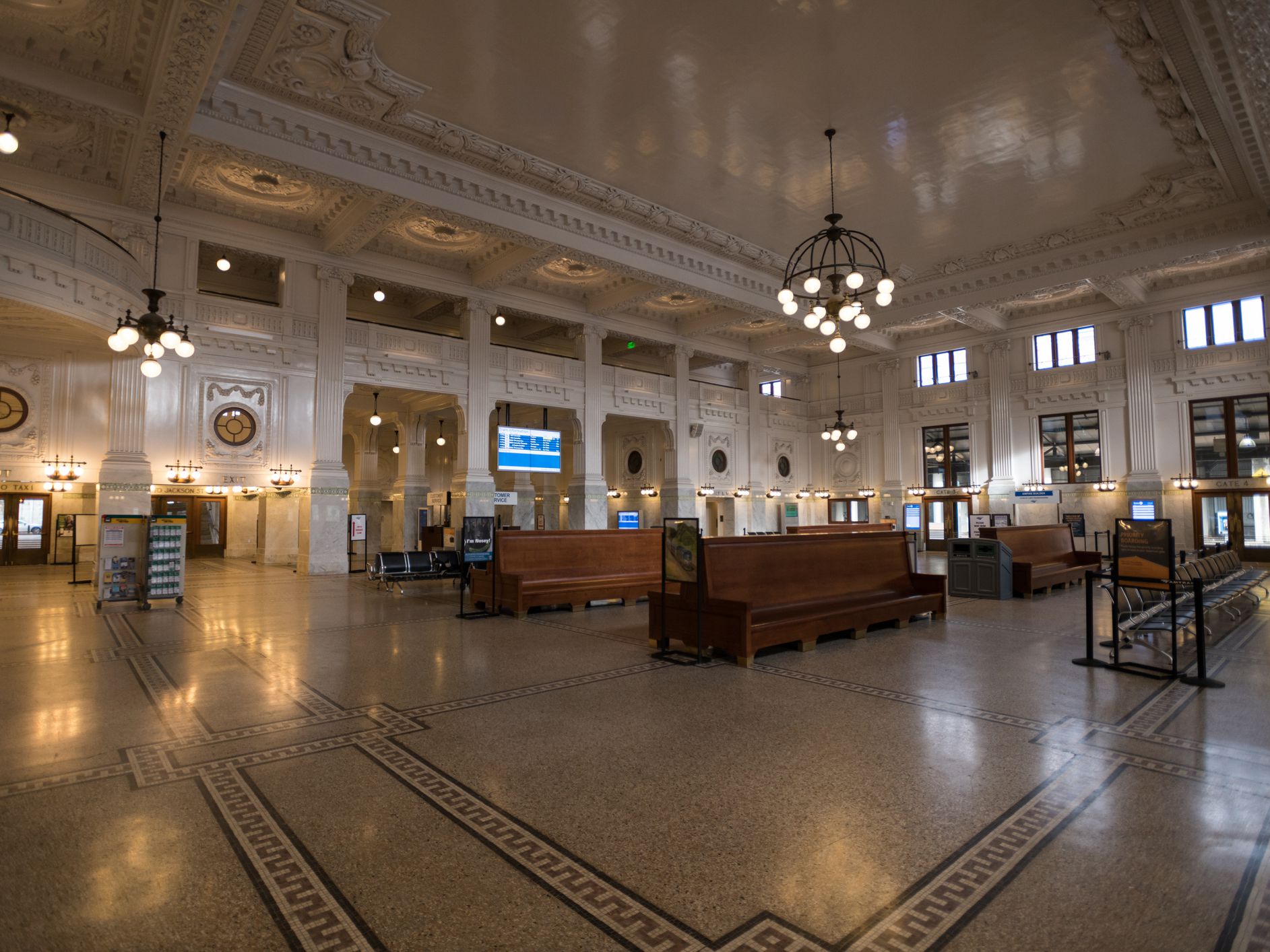 Seattle, Jan 18, 2020: The King Street Train station early in the morning.